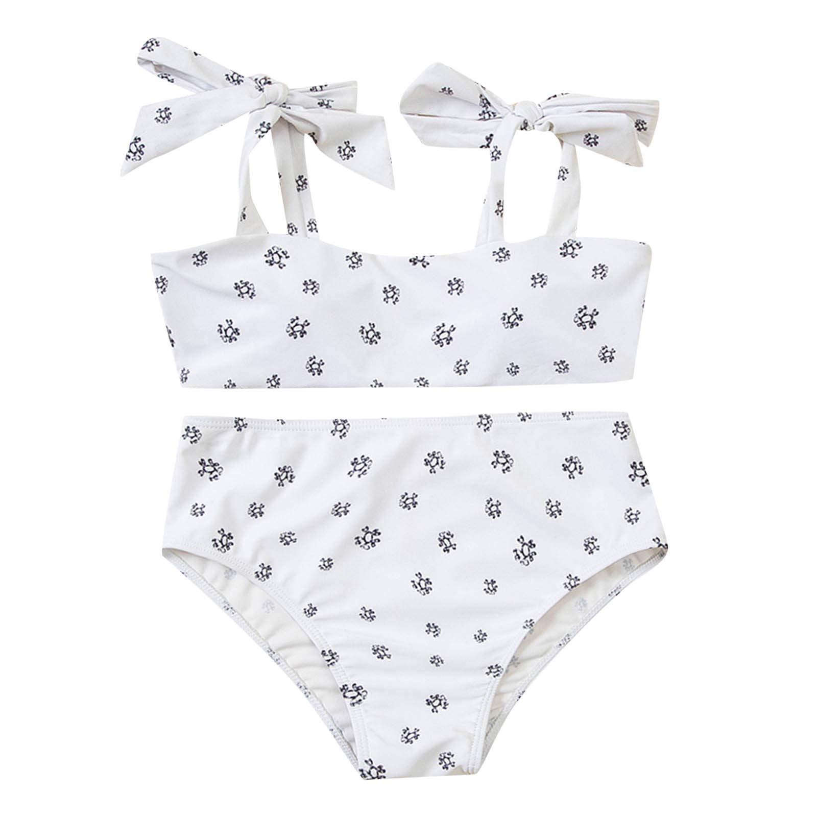Women's Printed Bow Strap High Waisted Two Piece Bikini Swimwear Set - Sexy Beach Vacation & Pool Party Bathing Suit