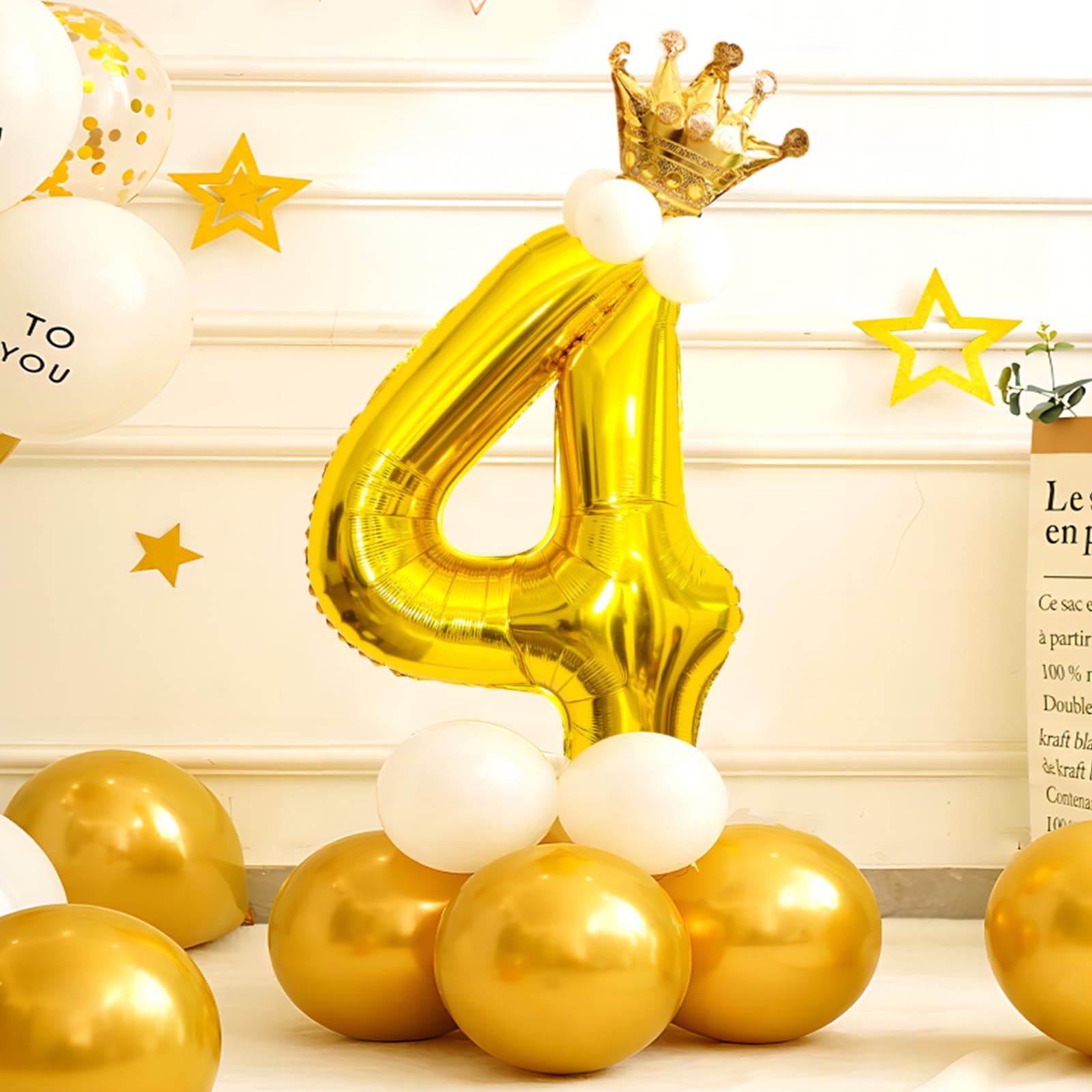 40 Inch Gold Number 4 Balloons - Helium Mylar Foil Birthday Balloons for 4th Birthday Party Decorations, Kids Anniversary Celebration Supplies - Perfect for Birthday Backdrops, Photo Booths & Party Centerpieces