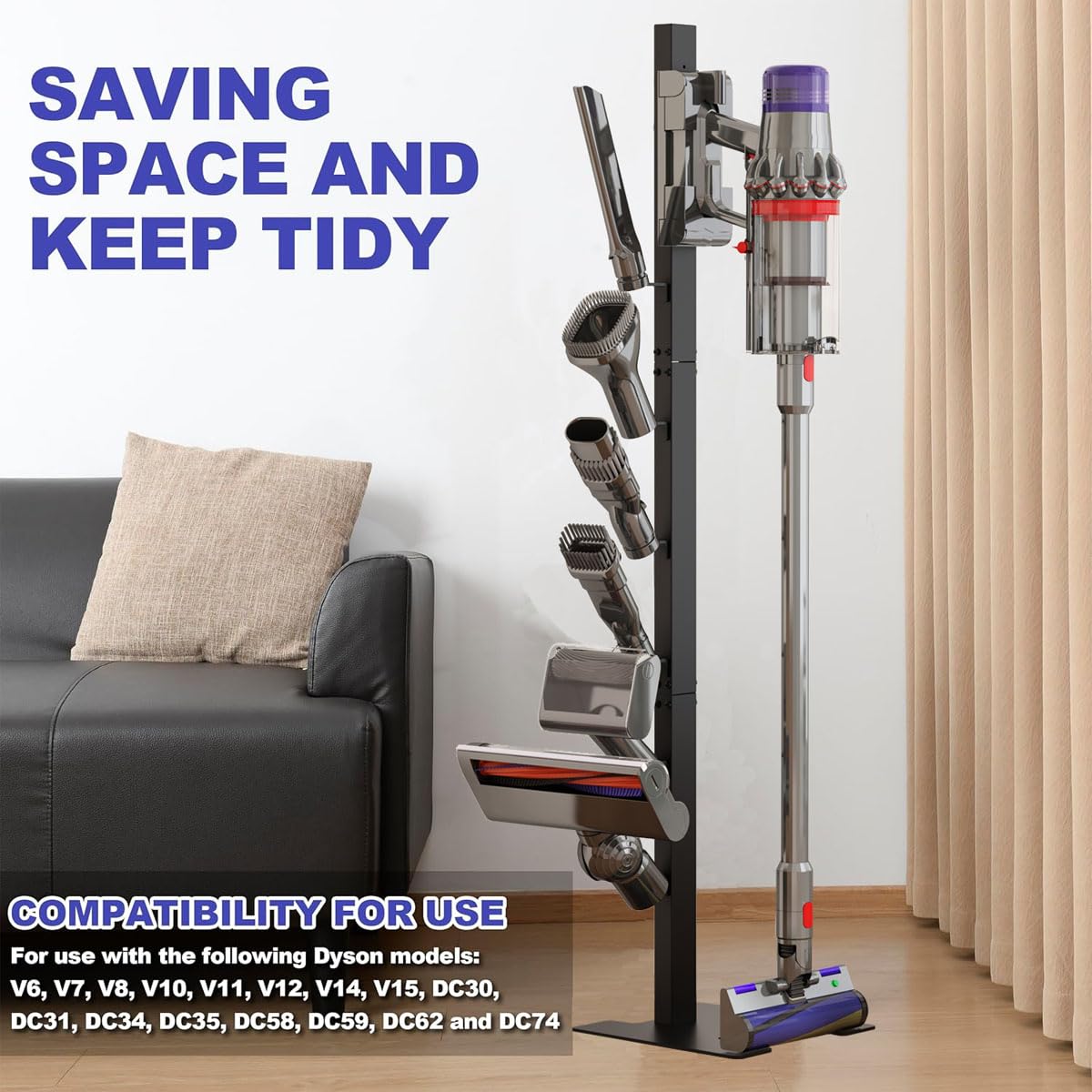 Dyson Vacuum Stand Storage Dock Holder - Compatible with V15, V11, V10, V8, V7, V6 Cordless Vacuum Cleaners & Accessories | Wall Mount Organizer for Home Cleaning Tools