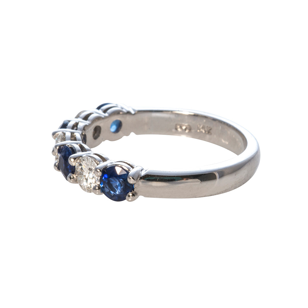 14K White Gold Sapphire & Diamond 7-Stone Wedding Band Ring for Women - Perfect for Engagement, Anniversary & Special Occasions