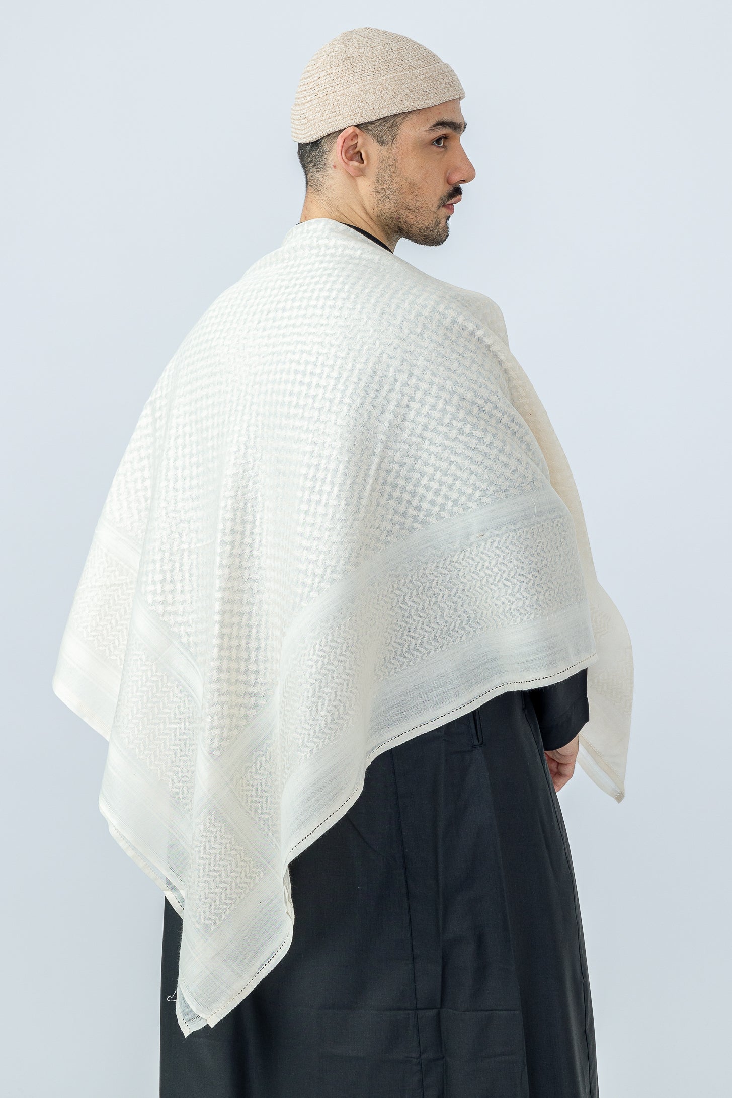 Authentic Arab Cream Shemagh Scarf - Soft Cotton Keffiyeh for Men & Women - Perfect for Desert Travel, Outdoor Adventures & Cultural Events