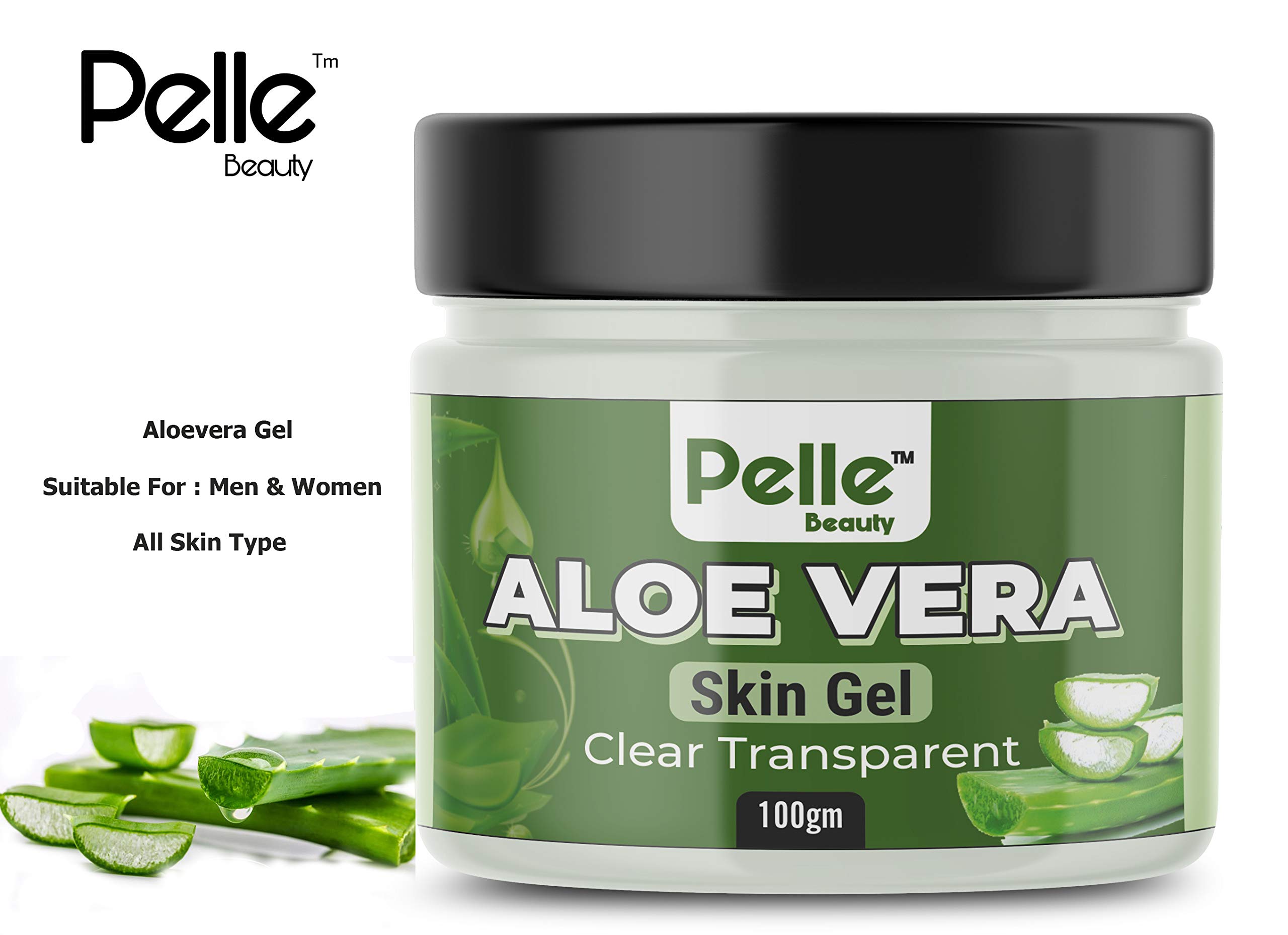 Pelle Beauty Aloe Vera Face Gel - 100% Natural Hydrating Moisturizer for Dry & Sensitive Skin (100g) | Perfect for Daily Skincare Routine, Sunburn Relief & After-Sun Care