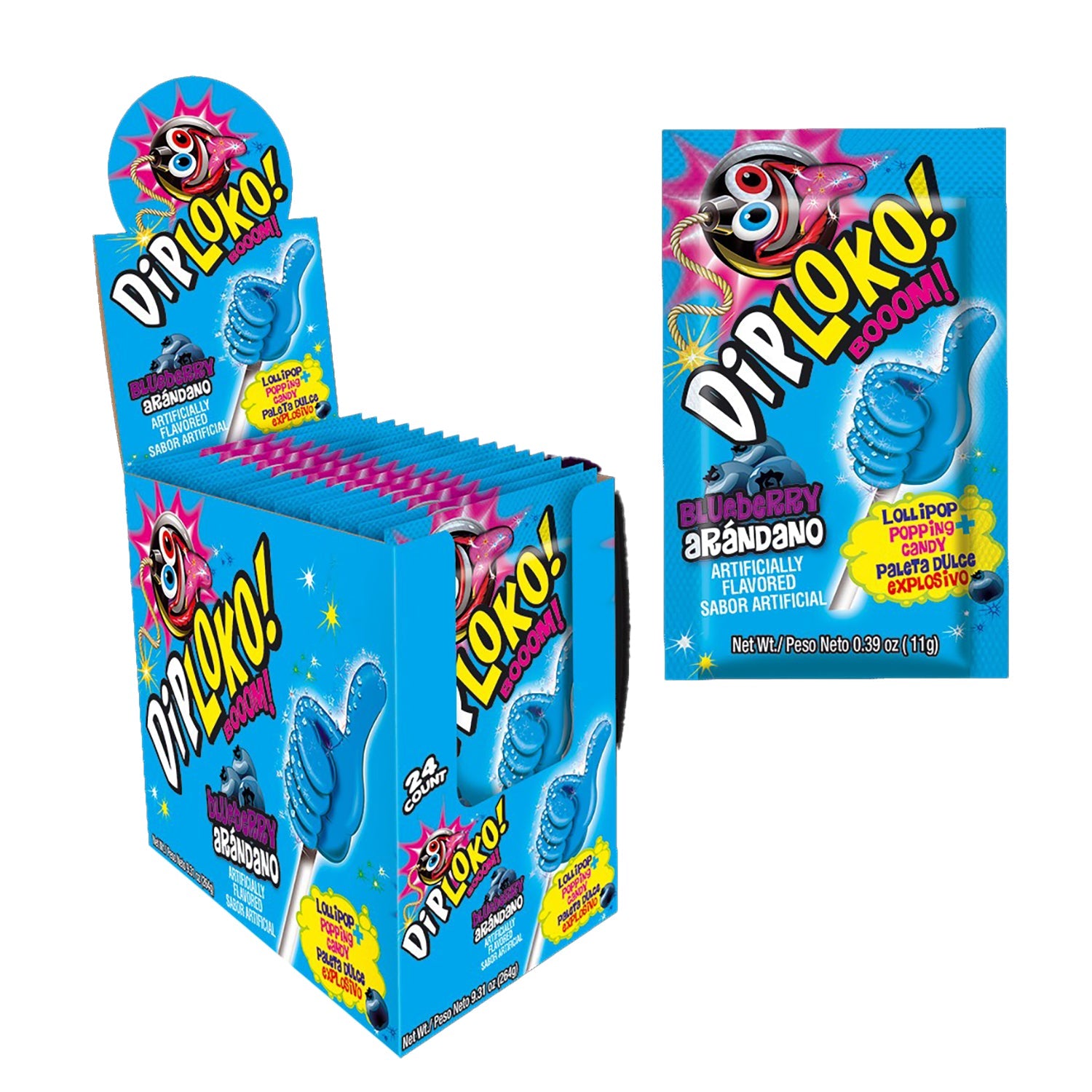 DipLoko! Boom Blueberry Flavored Candy - 24 Count Box | Perfect for Parties, Gifts & Snacking