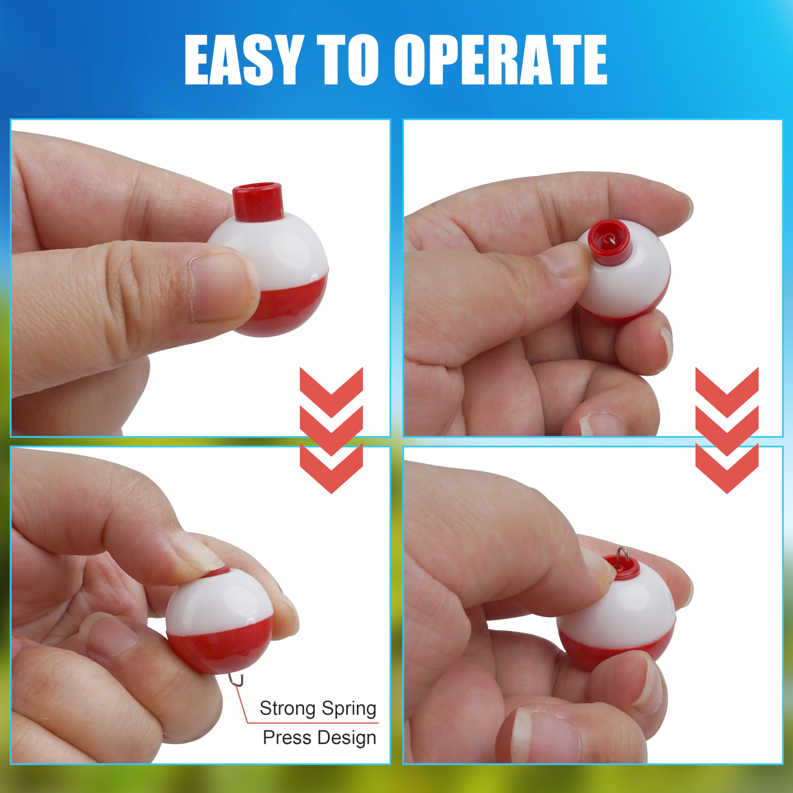 **SILANON Fishing Bobbers Set - Hard ABS Snap-On Round Floats (0.5-2.5 Inch) - Red & White Buoy Floats for Freshwater & Saltwater Fishing - Ideal for Bass, Trout, and Panfish**