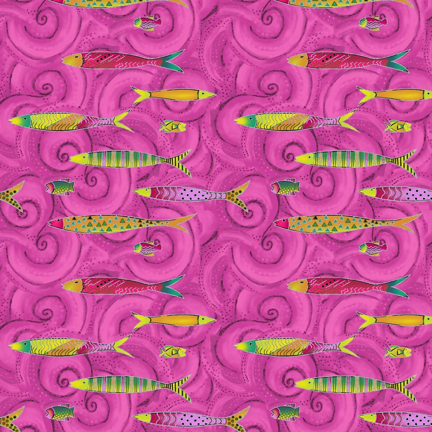 Laurel Burch Sea Goddess Striped Fish Quilt Fabric - CW Textiles Y2600/74 - Raspberry Style for Quilting, Home Decor & DIY Craft Projects