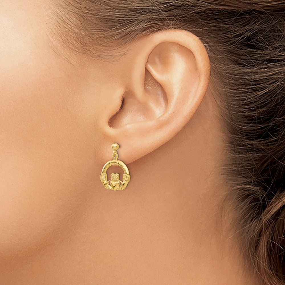 Gold Dangling Claddagh Post Earrings for Women - Irish Celtic Love Knot Jewelry Gift - Model S1117 - Perfect for Weddings, Anniversaries & St. Patrick's Day