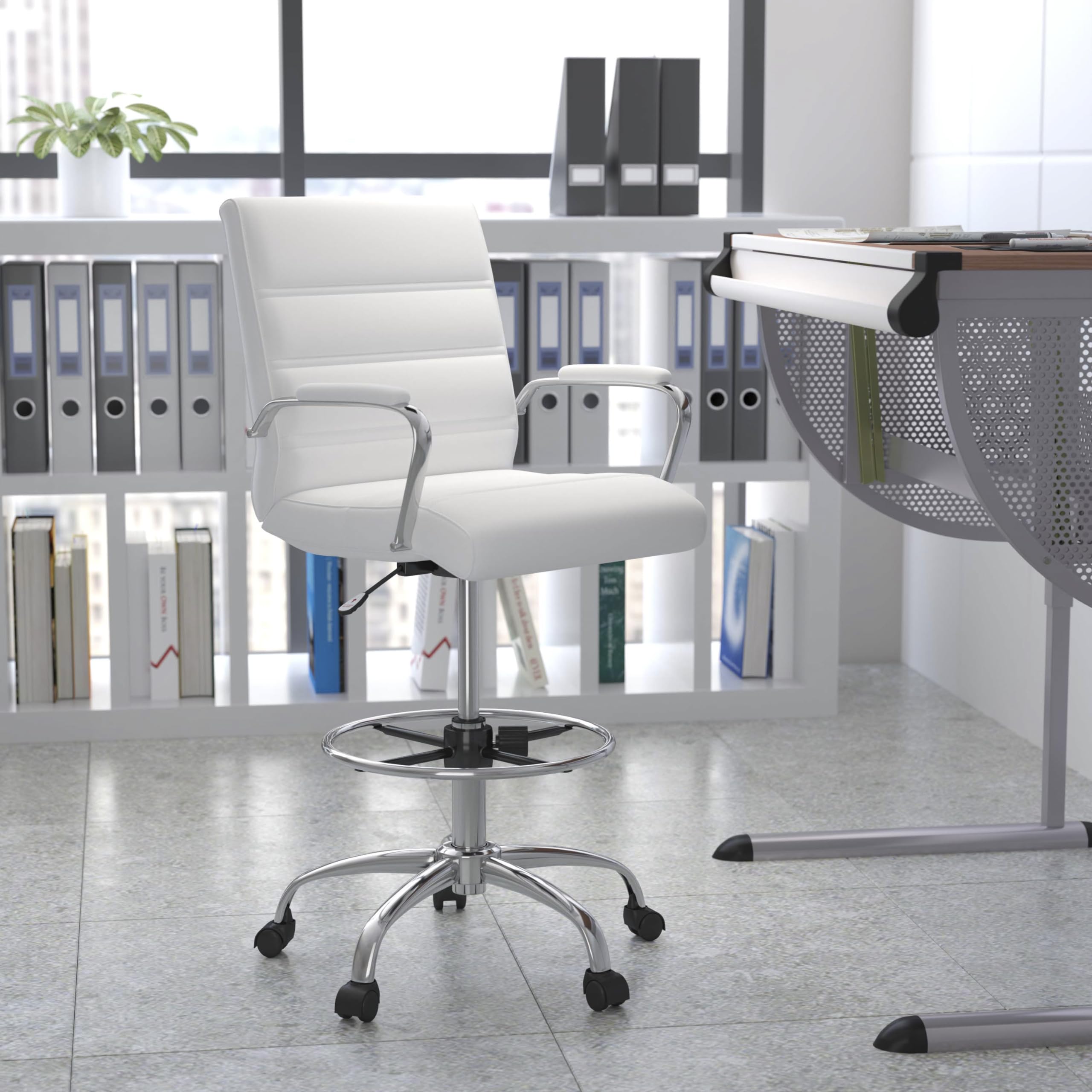 Whitney Mid-Back Swivel LeatherSoft Office Chair with Foot Ring - Adjustable Drafting Chair for Home & Office