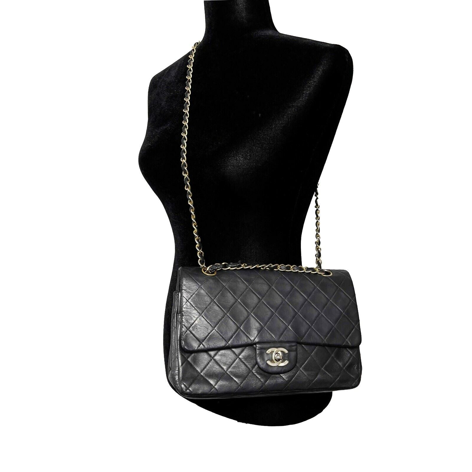 Vintage CHANEL Medium Classic Double Flap Black Leather Shoulder Bag - Crossbody Purse for Women | Luxury Designer Handbag for Date Night, Office & Evening Events