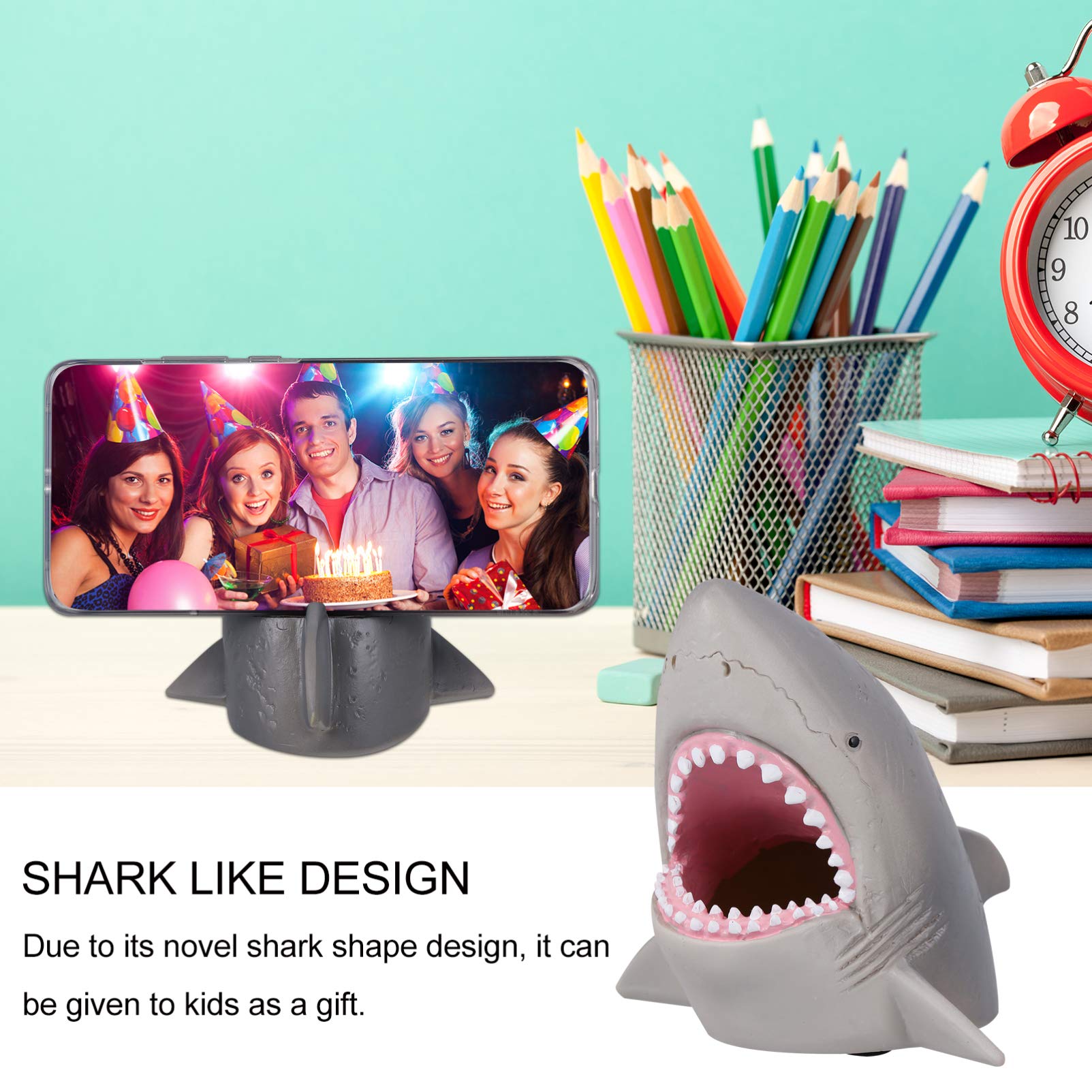 1 Pc Shark Bracket Cell Phone Dock - Universal Mobile Phone Stand & Tablet Holder with Pen Storage - Resin Desktop Organizer for Office, Home, and Car Use