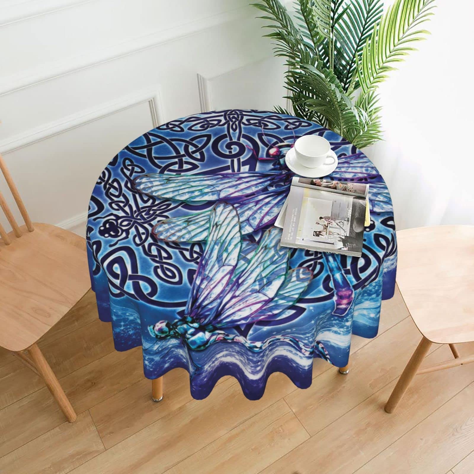 Dragonfly Autumn Fall Round Tablecloth 60 Inch - Waterproof Spillproof Table Cover for Thanksgiving, Kitchen, Dinner Party & Holiday Decor | Perfect for Indoor/Outdoor Dining, Family Gatherings & Seasonal Home Decoration