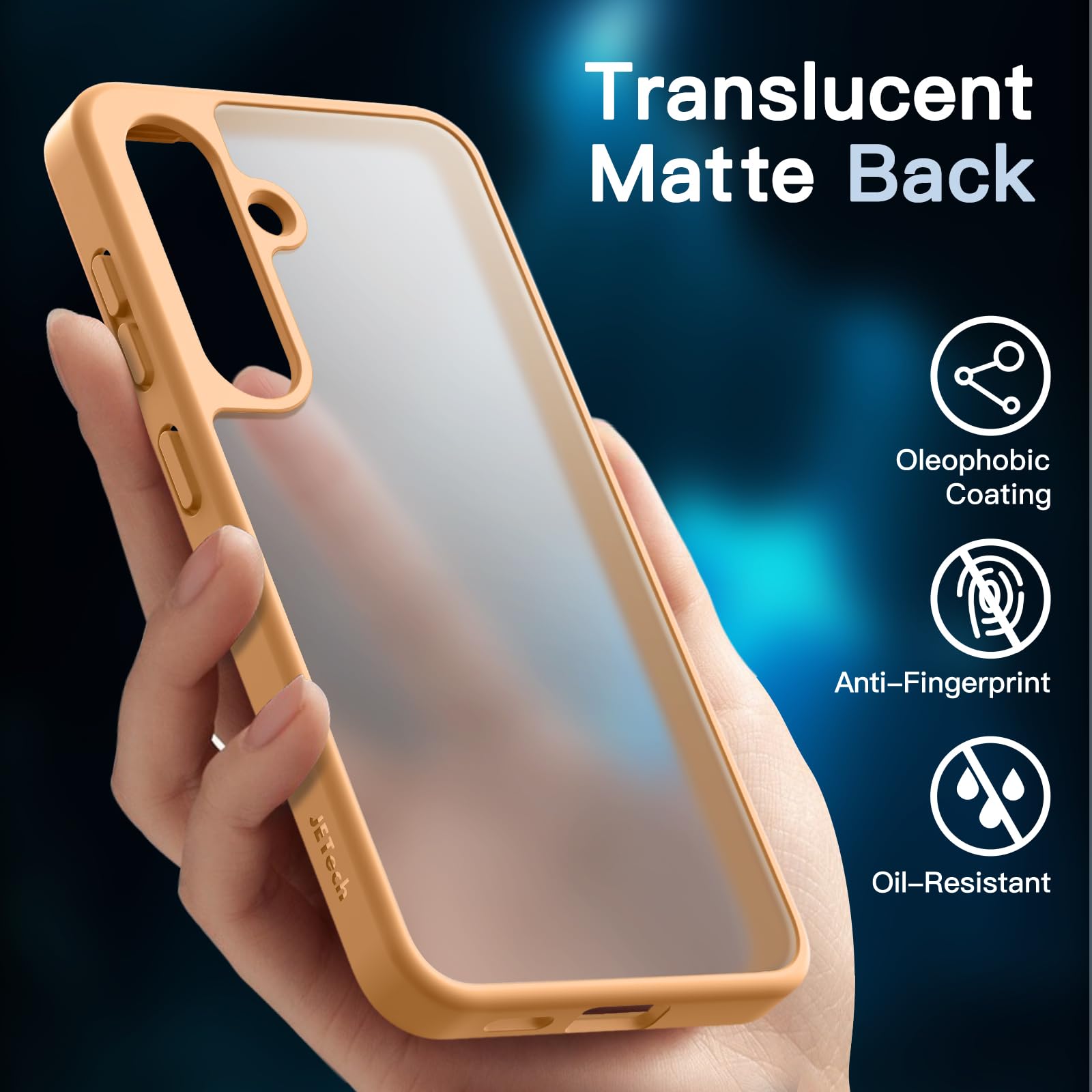JETech 5-in-1 Matte Protective Case for Samsung Galaxy S24+ 5G | Shockproof Phone Cover with 2-Pack Tempered Glass Screen Protectors & Camera Lens Protector | Translucent Back Design (Sandstone Orange) | Perfect for Work, Travel & Outdoor Activities
