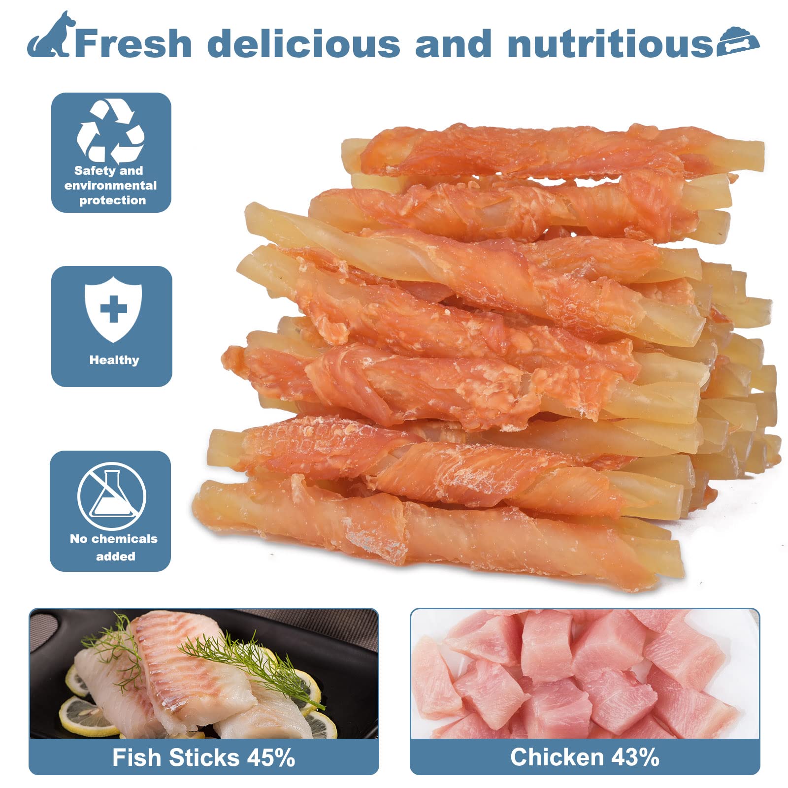 Premium Chicken Wrapped Cod Sticks Dog Treats - Grain Free, Rawhide Free Soft Chews for Puppy Training & Dental Health - 2lb Bag - Perfect for Reward Snacks, Obedience Training & Teething Relief
