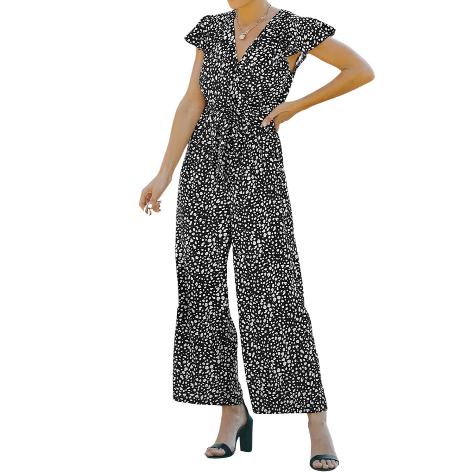 Boho Romper for Women - Short Sleeve V Neck Wide Leg Jumpsuit | Summer Vacation Outfit | Beach, Music Festival & Casual Wear