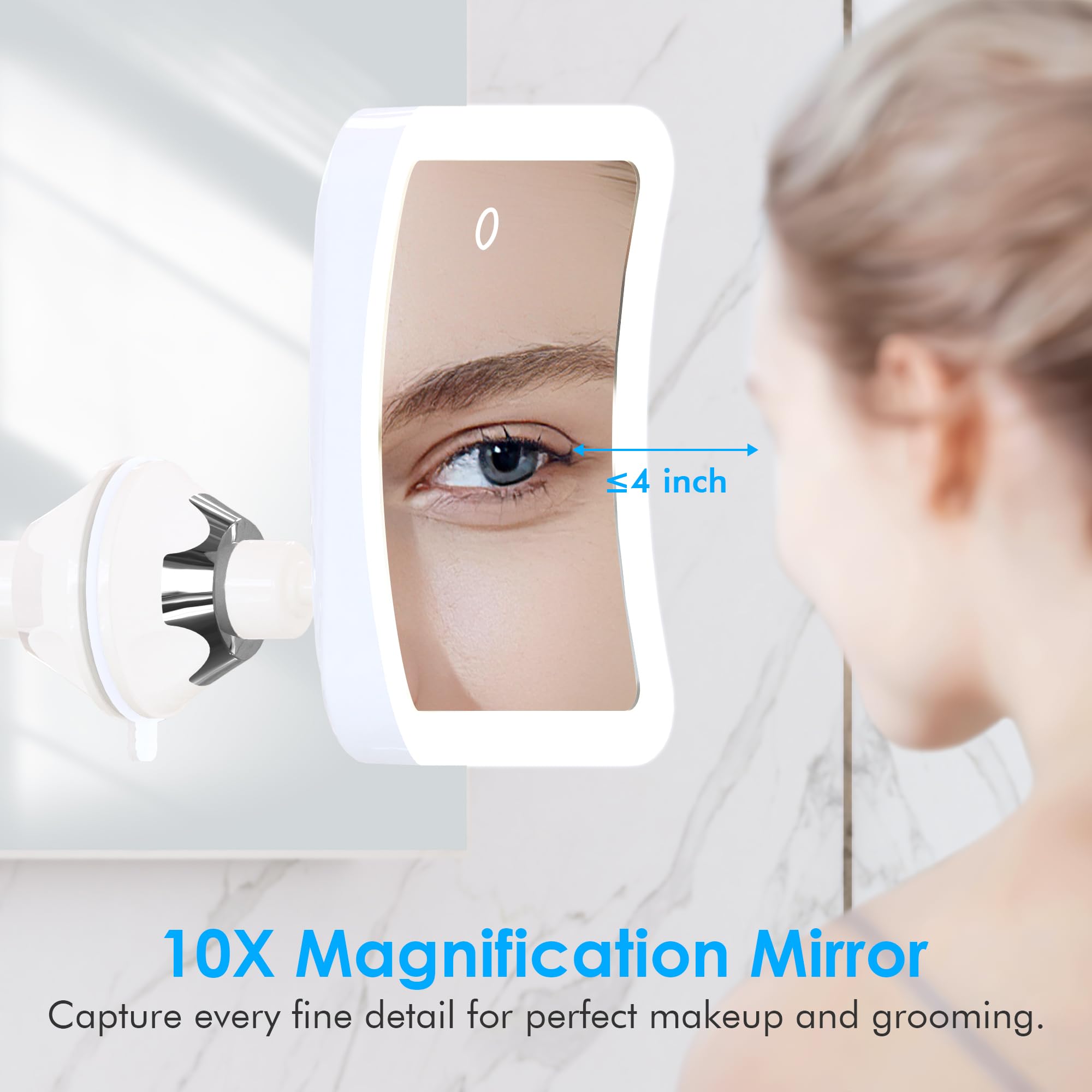 10X Magnifying Lighted Makeup Mirror with Daylight LED - Rechargeable, Cordless, 360° Rotation, 7