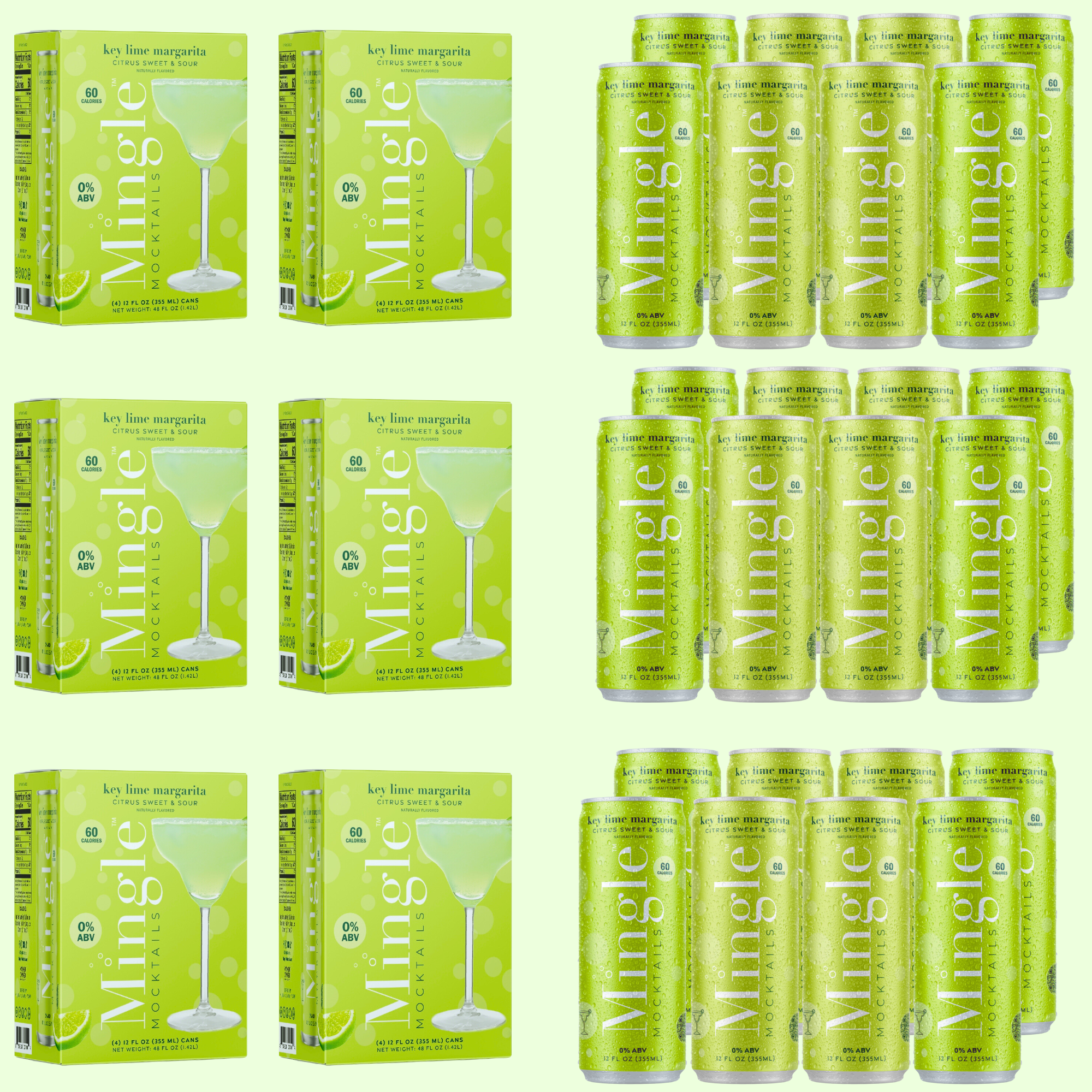 Mingle Mocktails Key Lime Margarita Non-Alcoholic Drink Mix - 24 Pack (6x4 12oz Cartons) - Perfect for Parties, Weddings & Family Gatherings