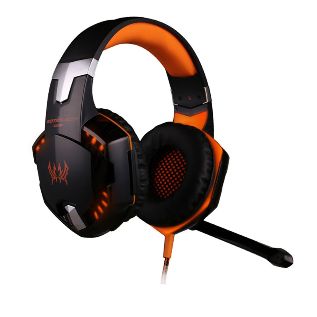 Uonlytech Wireless Gaming Headset with LED Lights - Noise Cancelling Over-Ear Headphones for PC, PS5, Xbox - Comfortable for Long Gaming Sessions (Black/Orange) - Perfect for Esports, Streaming & Late Night Gaming