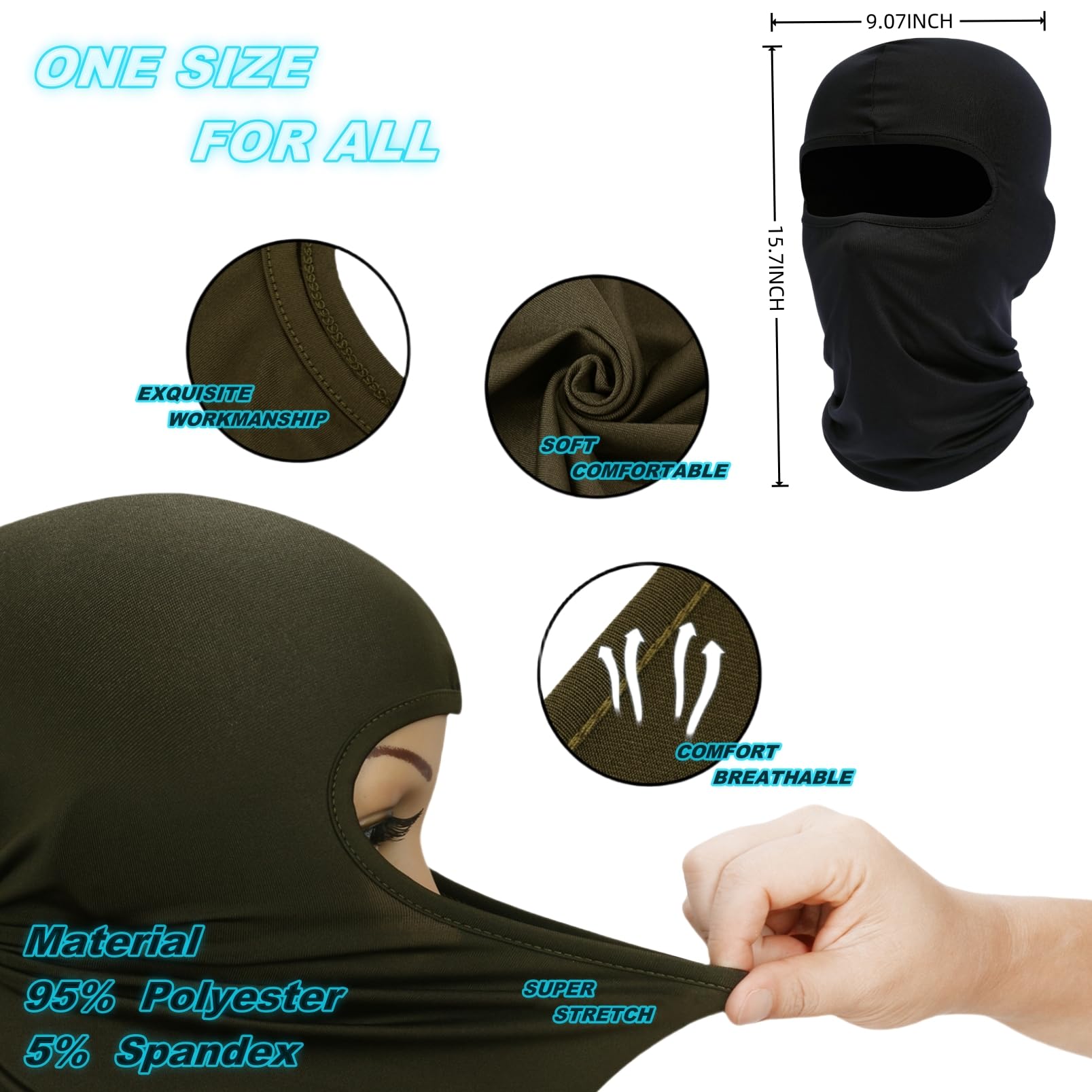 Balaclava Ski Face Mask - Cooling Neck Gaiter & Full Face Cover Hood for Men & Women (6 Pack) | Winter Sports, Motorcycle Riding, Outdoor Activities