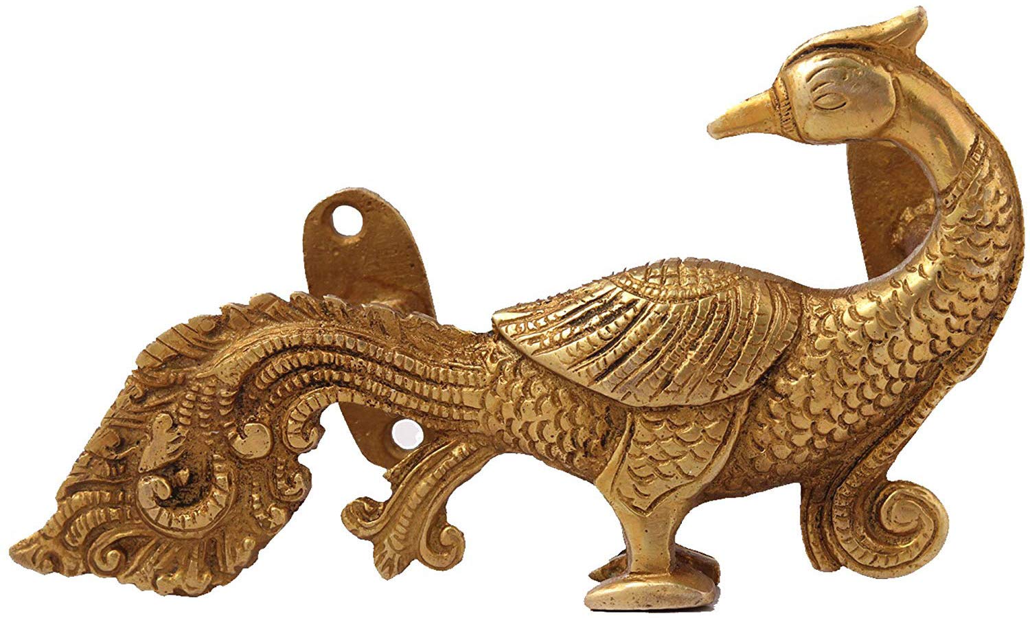 Exotic India Peacock Door Handle - Solid Brass Home Decor for Living Room & Bedroom | Traditional Indian Handcrafted Door Knob for Interior Doors