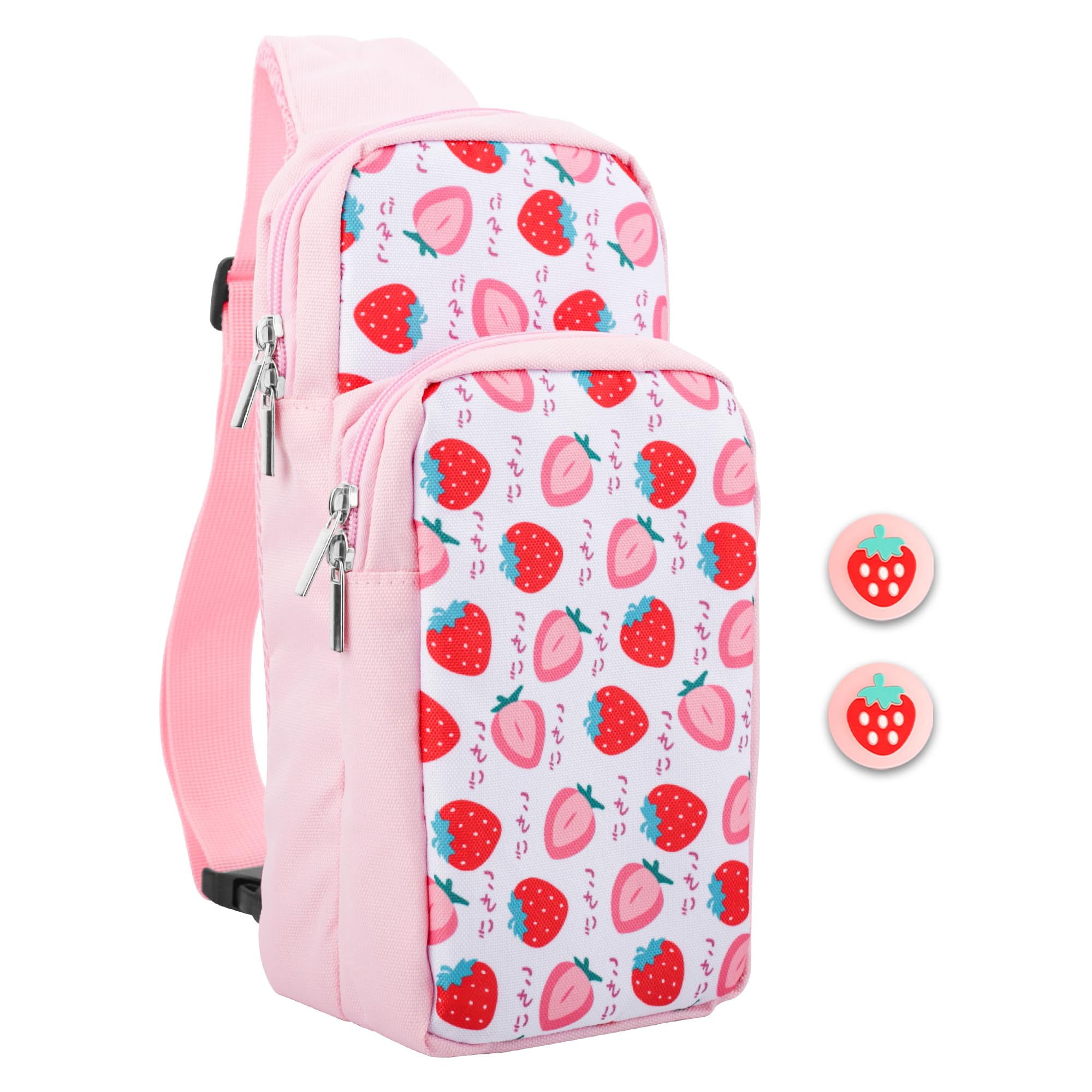HYPERCASE Pink Strawberry Carrying Travel Bag for Nintendo Switch/OLED/Lite - Cute Sling Crossbody Backpack with 2 Pockets for Switch Console, Dock, Joycon & Accessories Storage - Perfect for Gaming On-The-Go, Travel, and Daily Commute