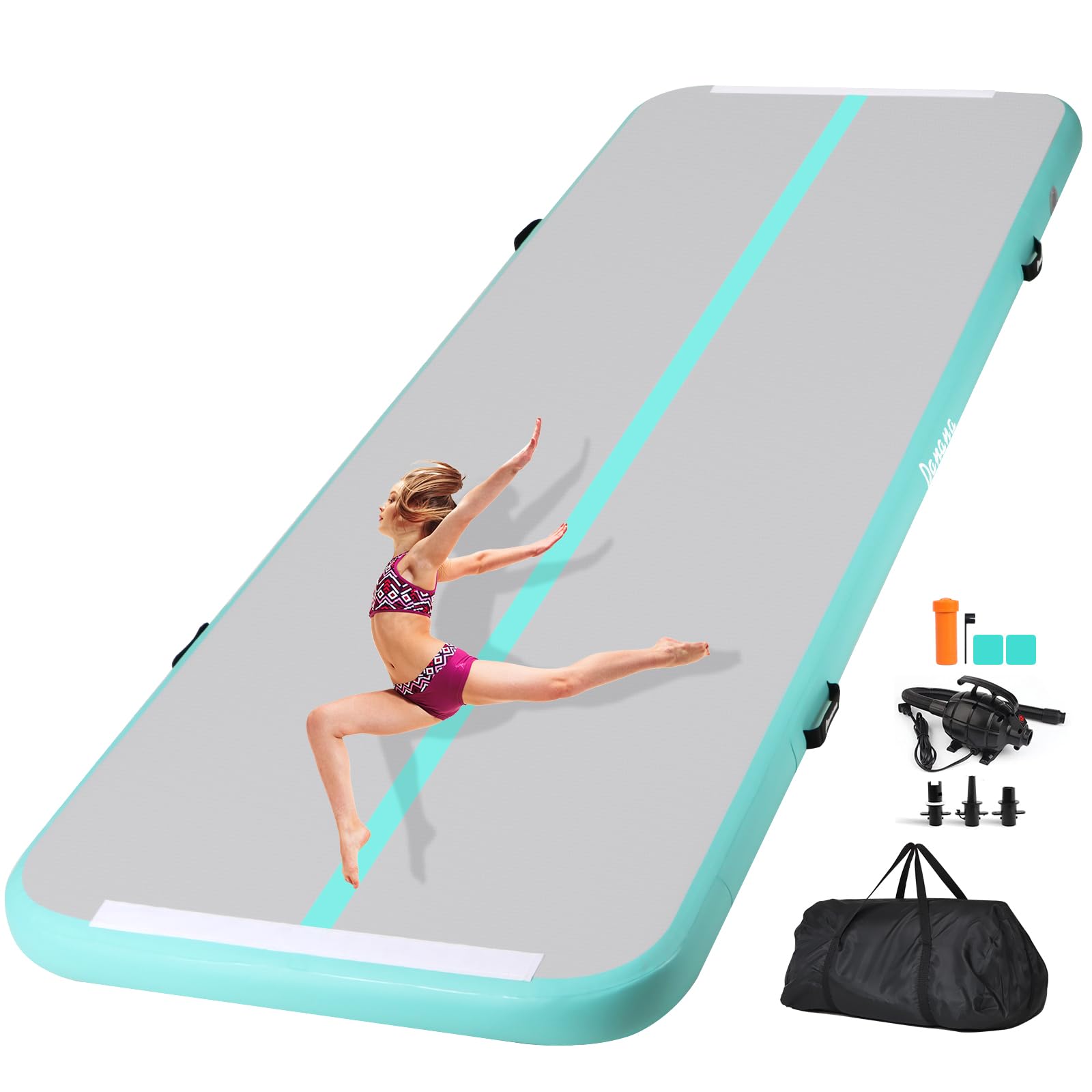 Panana Air Mat - 10ft Inflatable Gymnastics Mat with 4 Inch Thickness | Air Roller Barrel for Back Handspring Training, Yoga, Cheerleading | Waterproof for Beach & Park Use (Light Green)