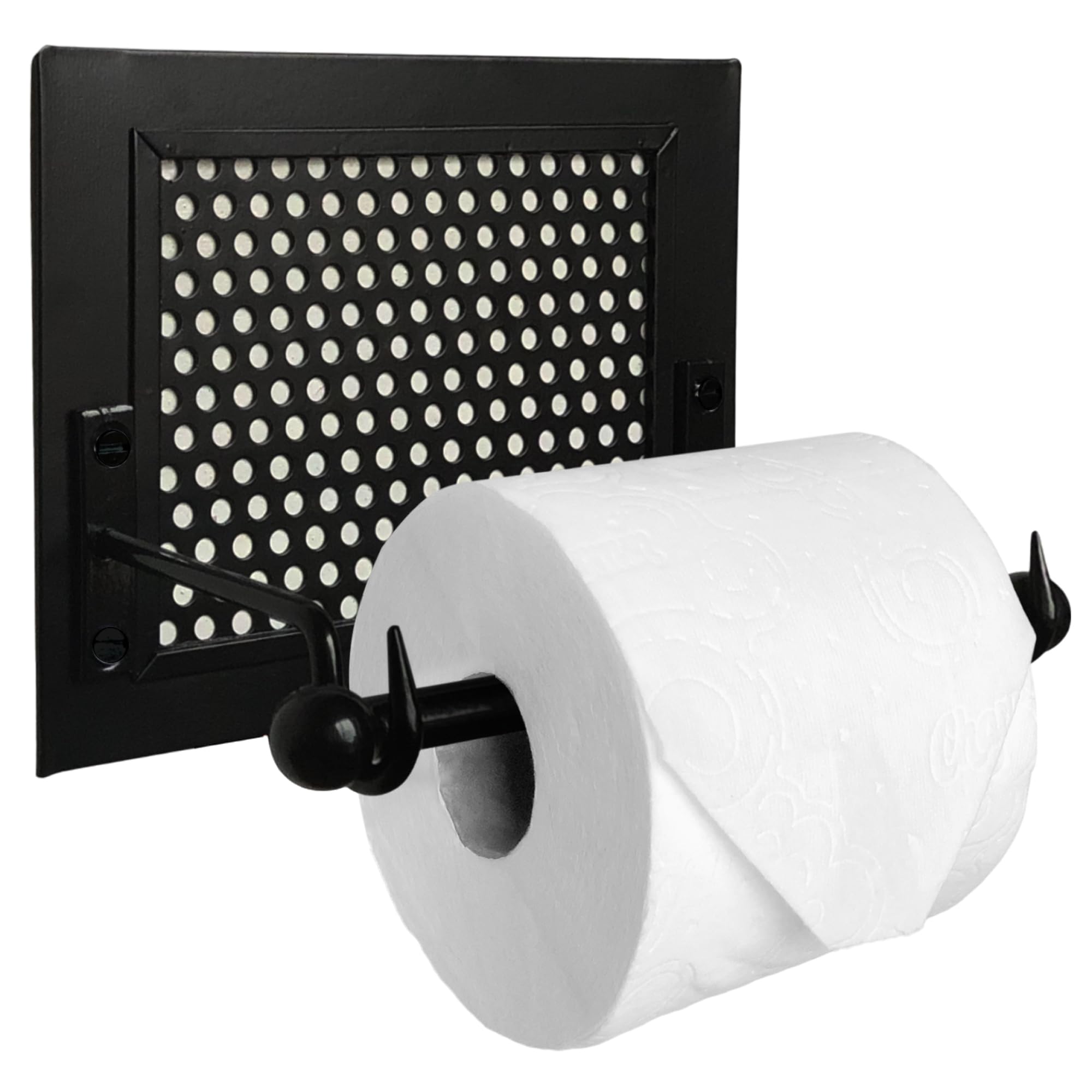 Modern Farmhouse Toilet Paper Holder Wall-Mounted - Rustic Black Bathroom Decor with Metal Mesh Insert | Industrial Chic Bathroom Accessories | Perfect for Farmhouse, Vintage & Industrial Style Bathrooms