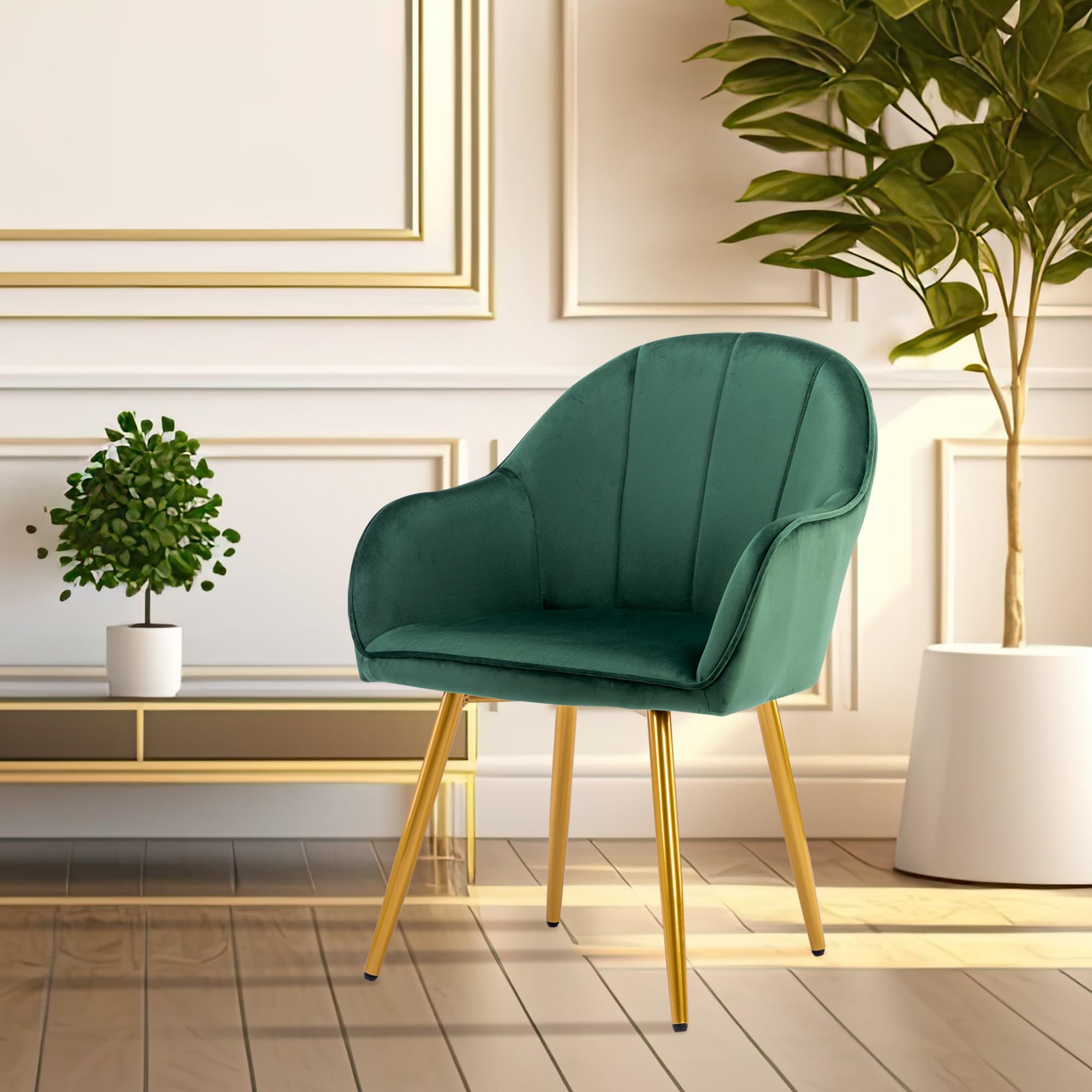 Porthos Home Yari Velvet Dining Chair with Gold Chrome Legs – Compact Modern Design for Dining Room & Kitchen – Perfect for Small Spaces, Breakfast Nooks & Apartment Living