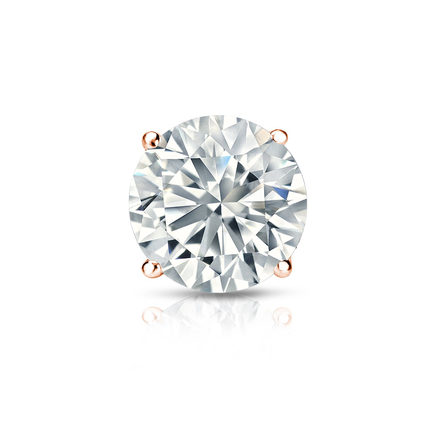 14K Gold 4-Prong Basket Round Cut Diamond Stud Earrings (1/10 ct, J-K Color, I2-I3 Clarity) - Push Back Closure for Everyday Wear & Special Occasions