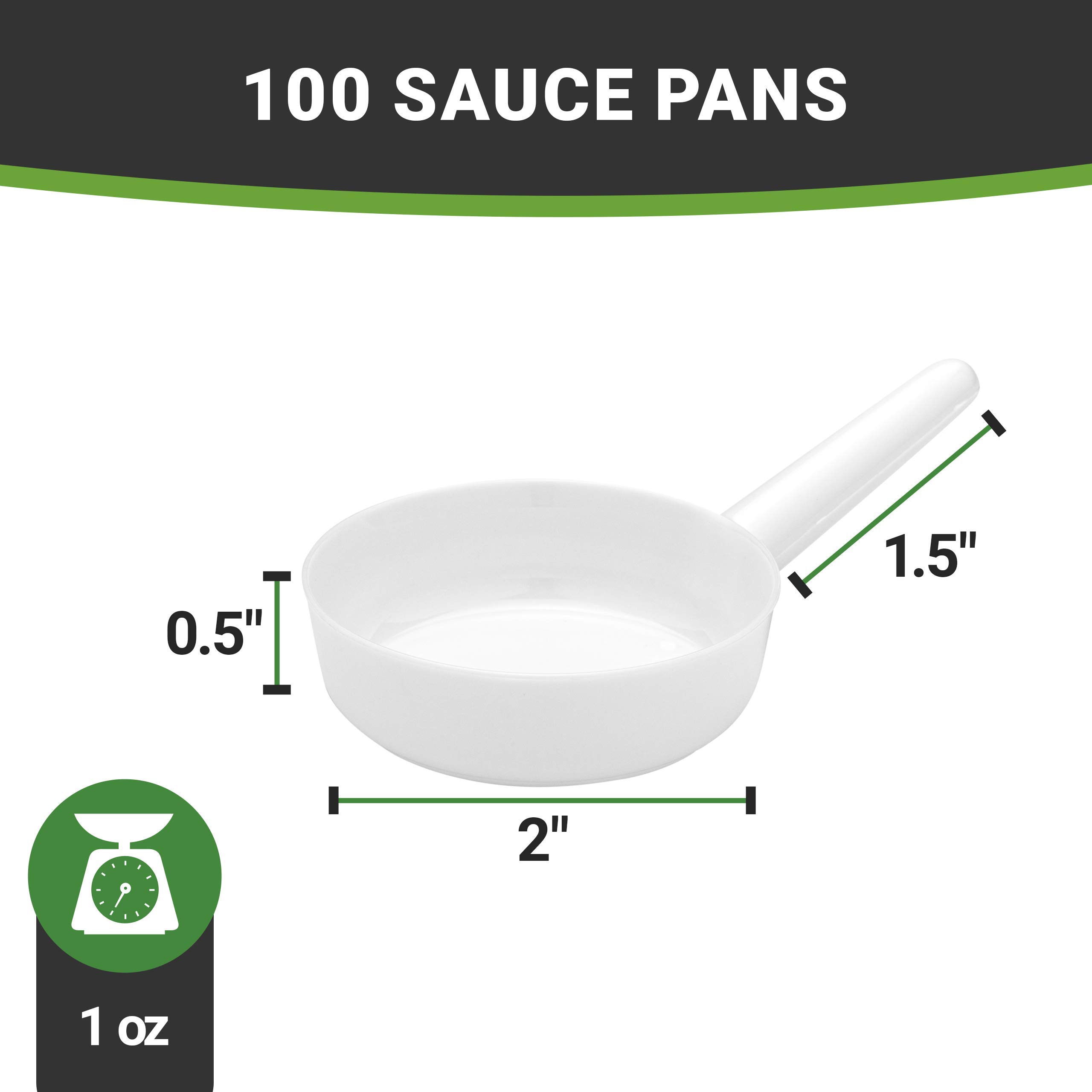 1 oz Disposable Plastic Dessert Cups - 100 Mini Sauce Dishes for Condiments, Snacks & Samples | White Appetizer Plates for Parties, Catering & Events | Perfect for Ice Cream, Dips, Candy & Food Tasting