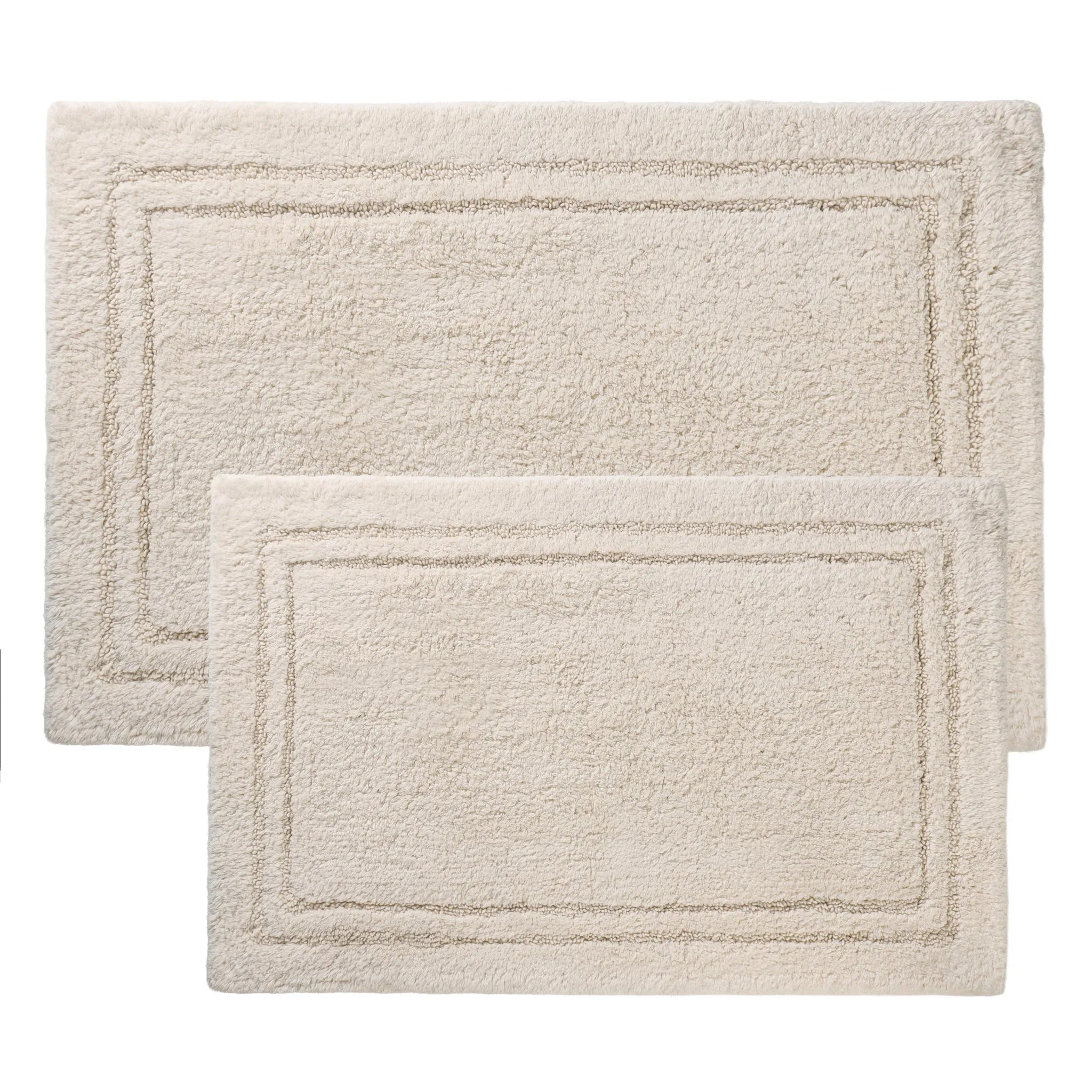 Non-Slip Cotton Bathroom Rug Set - 2 Piece Washable Absorbent Bath Mat with Anti-Skid Backing for Bathroom, Shower & Vanity Area