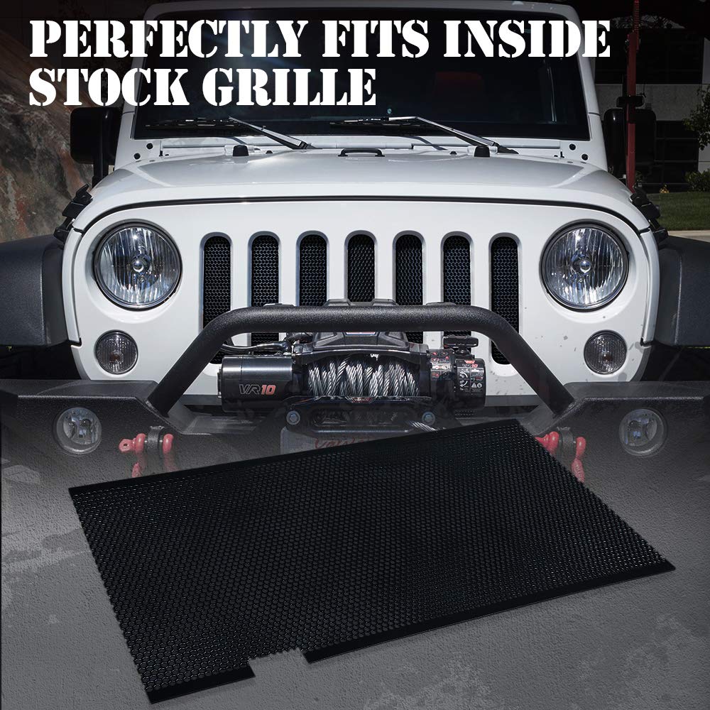 Xprite Black Aluminum Alloy Mesh Grille Insert for Jeep Wrangler JK & JKU (2007-2018) - Matte Front Hood Replacement | Off-Road Protection & Stylish Upgrade for Adventure Enthusiasts