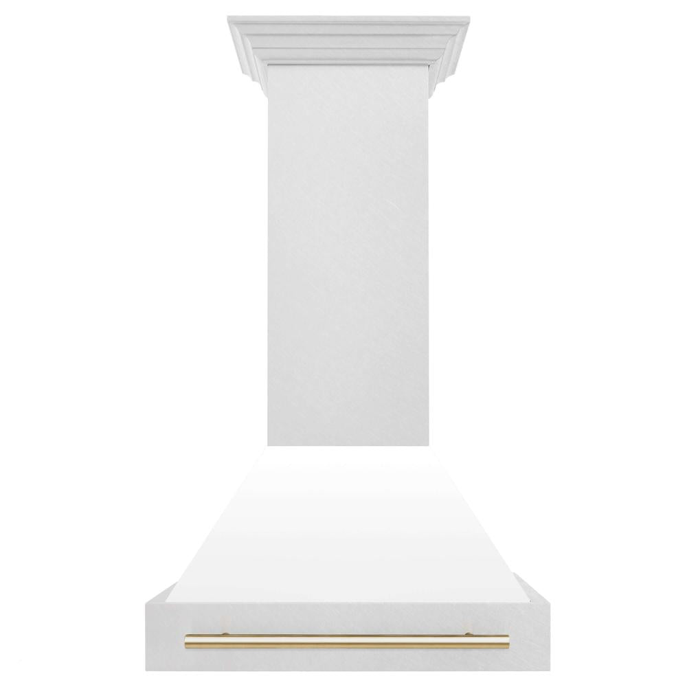 ZLINE Autograph Edition 30 Inch Stainless Steel Wall Mount Range Hood - White Matte Shell with Accent Handle (Model 8654SNZ WM30) | Professional Kitchen Ventilation for Modern Homes