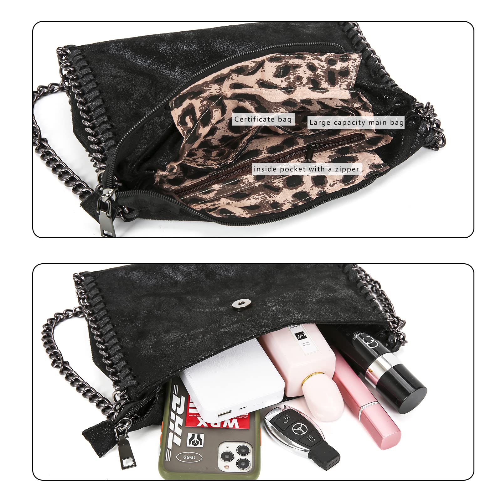 JOTHIN Women's Designer Crossbody Bag - Black Clutch Purse with Chain Strap, Fashion Shoulder Handbag for Daily Use, Work, Travel & Evening Out