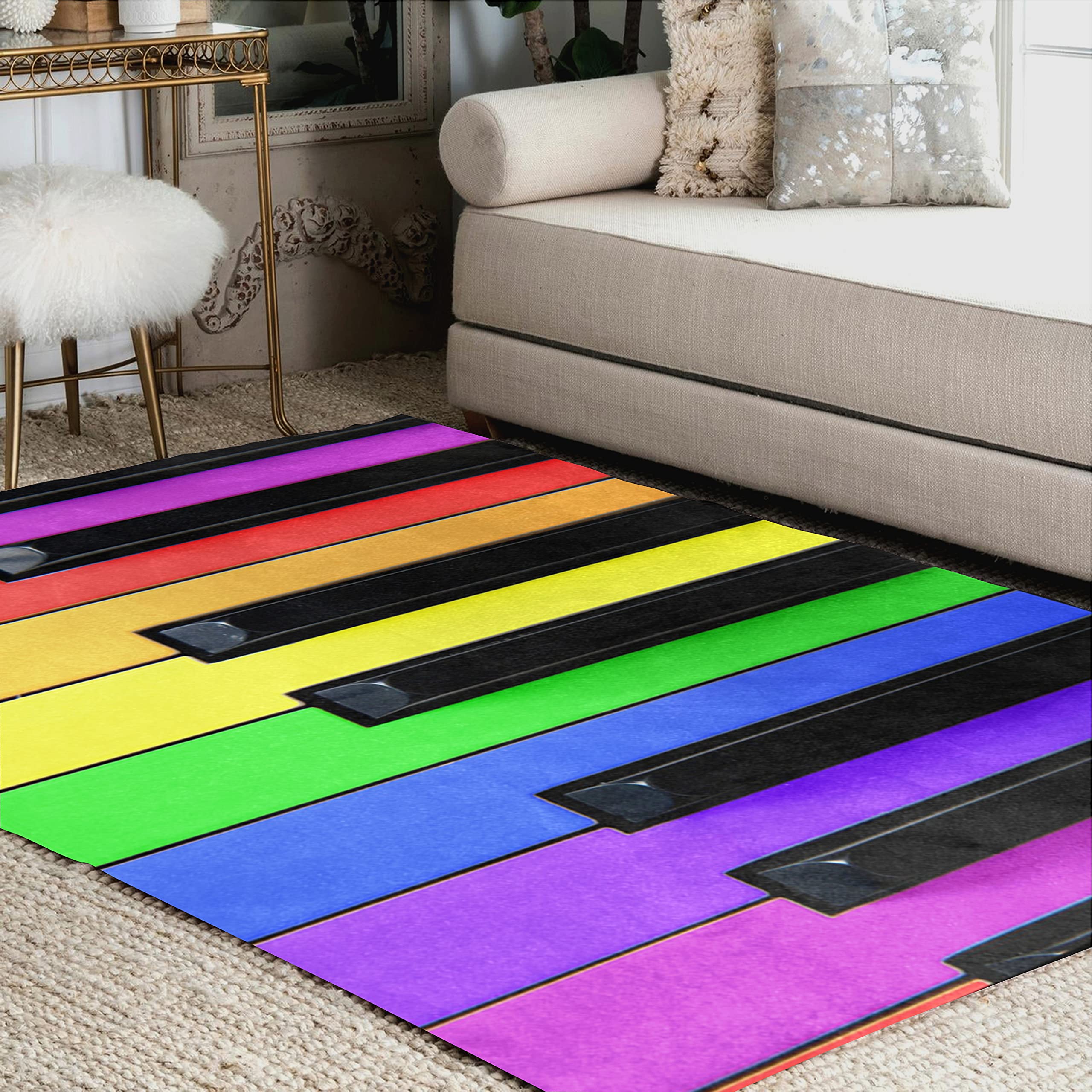 ALAZA Colorful Piano Music Rainbow Area Rug 7' x 5' - Soft Non-Slip Living Room & Bedroom Carpet for Kids Playroom, Nursery, Music Room Decor