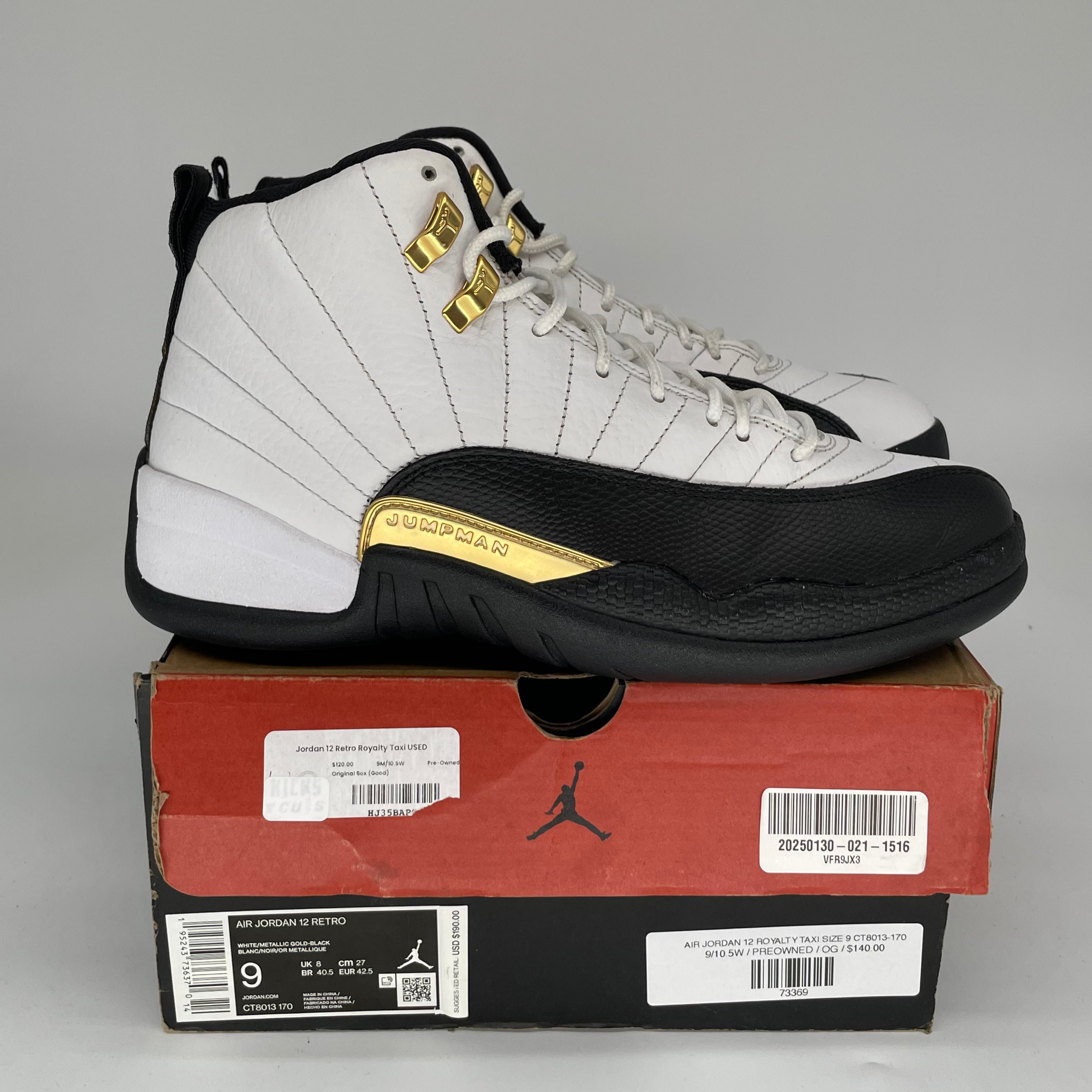 Air Jordan 12 Retro 'Royalty Taxi' Men's Basketball Shoes Size 9 - CT8013-170 | Authentic Sneakers for Streetwear & Basketball Games