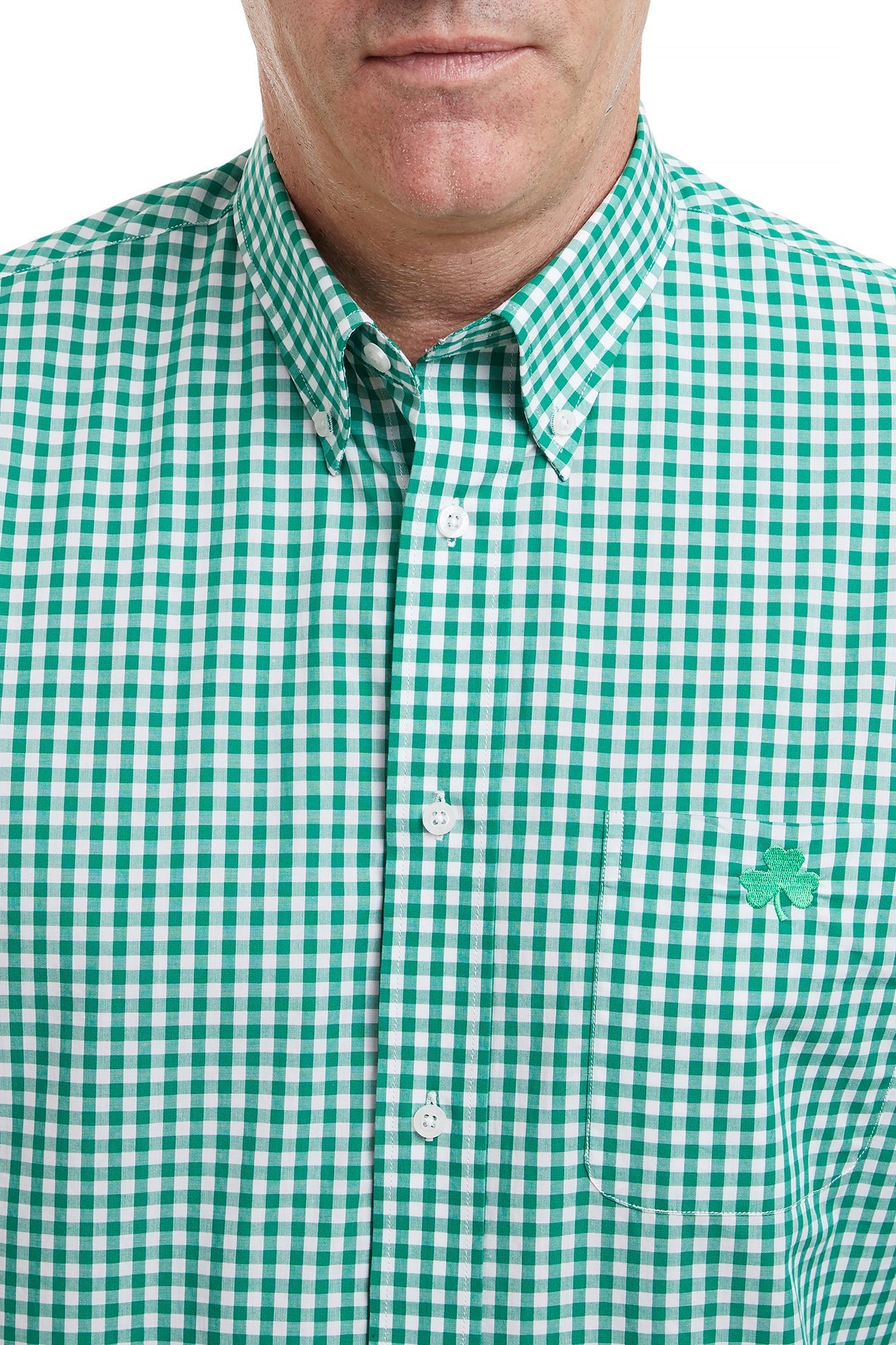 Chase Shirt Wide Gingham Green with Single Shamrock - Stylish Casual Button Down Shirt for Men - Perfect for St. Patrick's Day, Office Wear & Spring Outfits