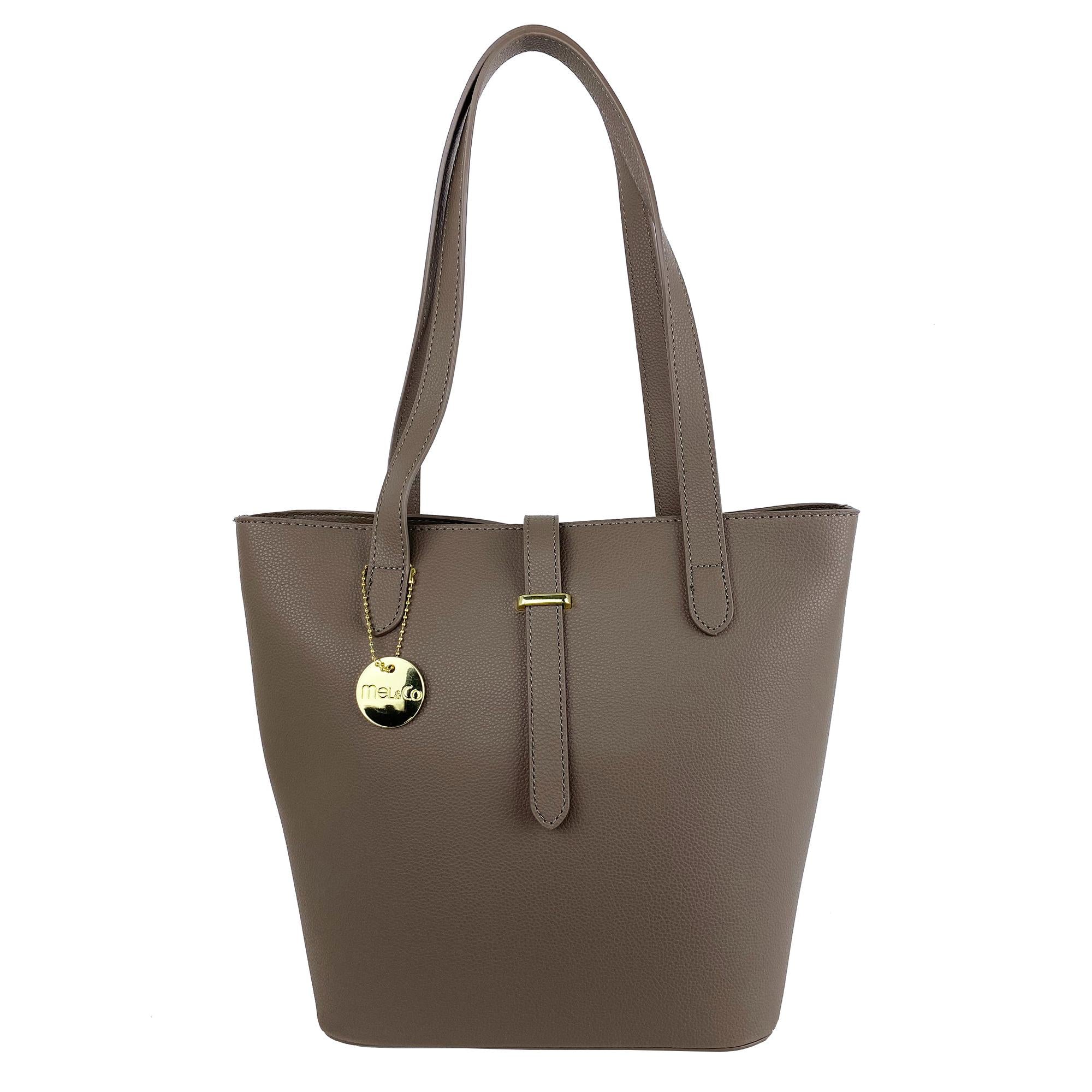 Mel&Co Stylish Grainy Belt Buckle Shoulder Bag for Women - Trendy Taupe Crossbody Purse - Perfect for Work, Travel & Everyday Use