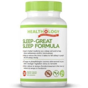 Healthology Sleep Great 30 Veggie Caps - Natural Sleep Aid Supplement for Adults, Melatonin-Free Herbal Relaxation Formula - Perfect for Nighttime Rest & Stress Relief