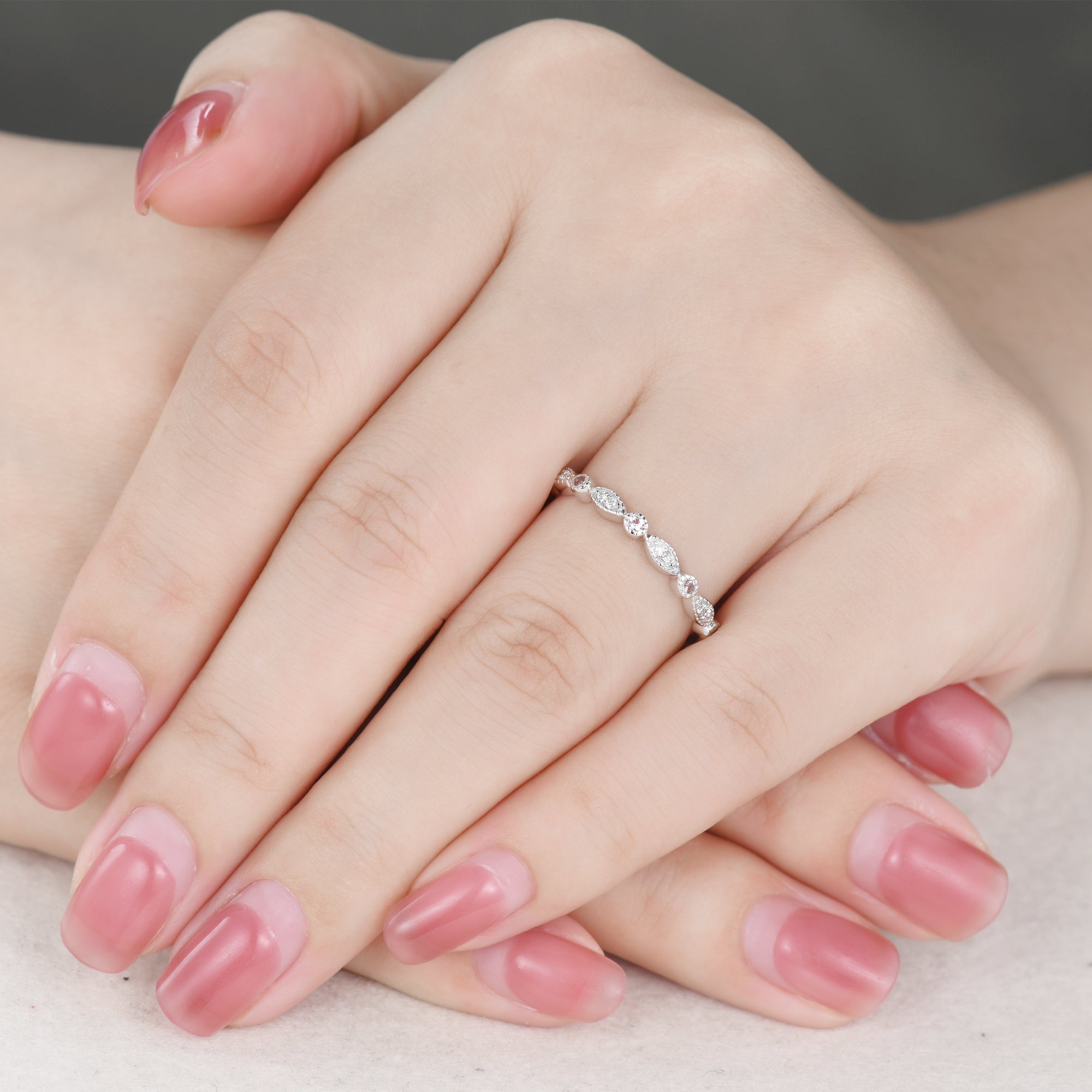 Exquisite Pink Sapphire & Diamond Wedding Ring - 14K Solid White Gold Half Eternity Band for Women | Perfect Anniversary, Engagement & Bridal Jewelry Gift for Her | Elegant for Weddings, Date Nights & Special Occasions