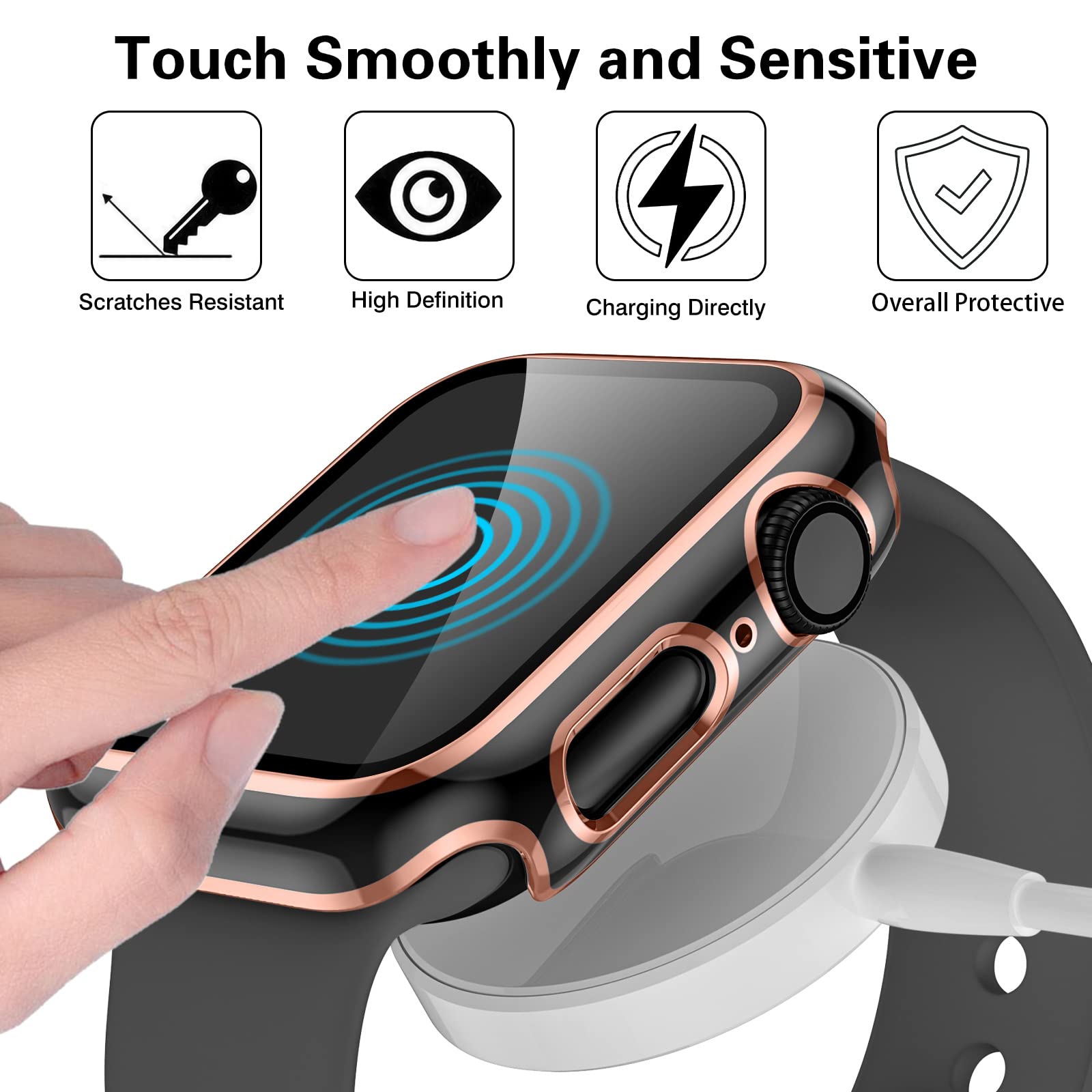 GEAK Protective Case for Apple Watch SE 44mm (Compatible with Series 6/5/4) - Black/Rose Gold Bumper Cover with Built-in Screen Protector | Durable PC Hard Case for Men & Women | Perfect for Workouts, Outdoor Activities & Everyday Use