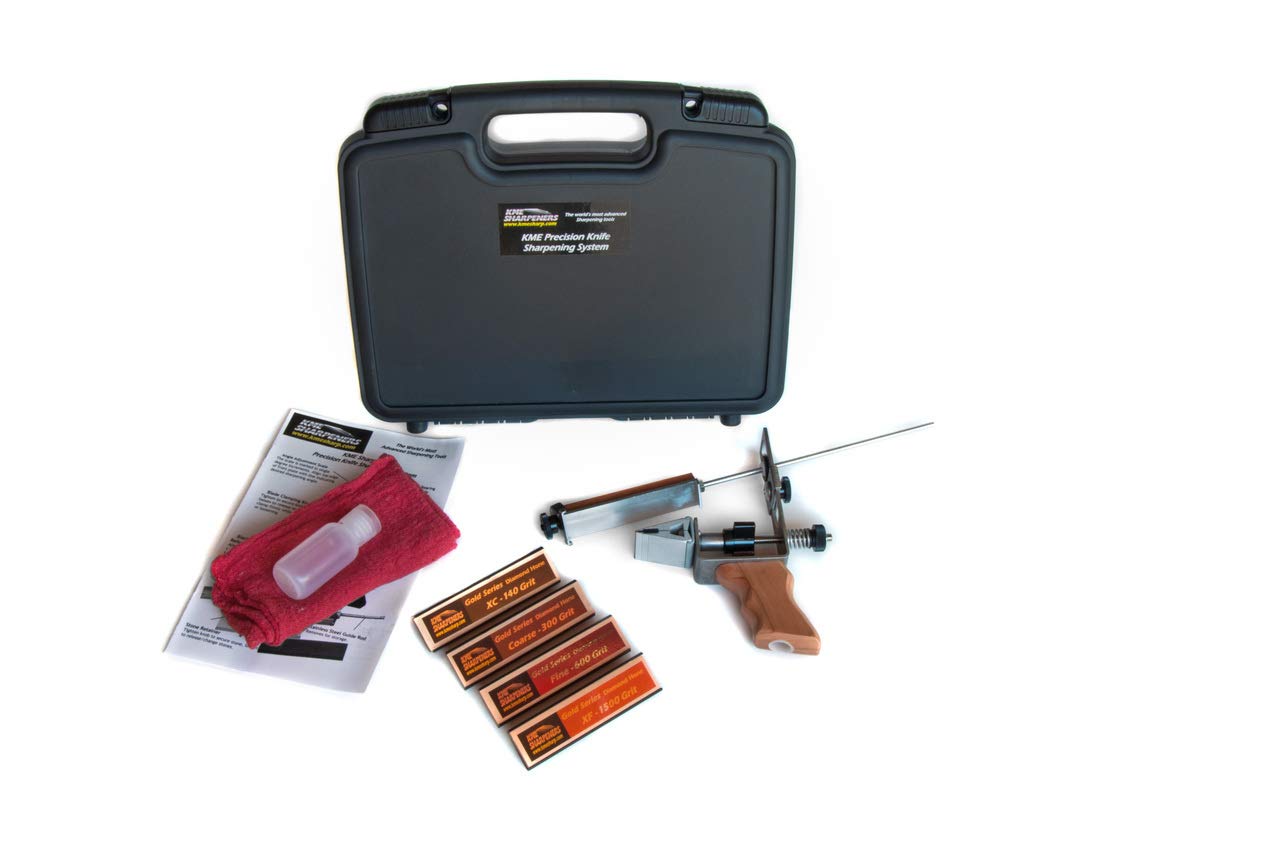 KME Precision Knife Sharpener - Professional Knife Sharpening System for Kitchen, Hunting & Outdoor Use - Diamond Honing Rod & Angle Guide Included