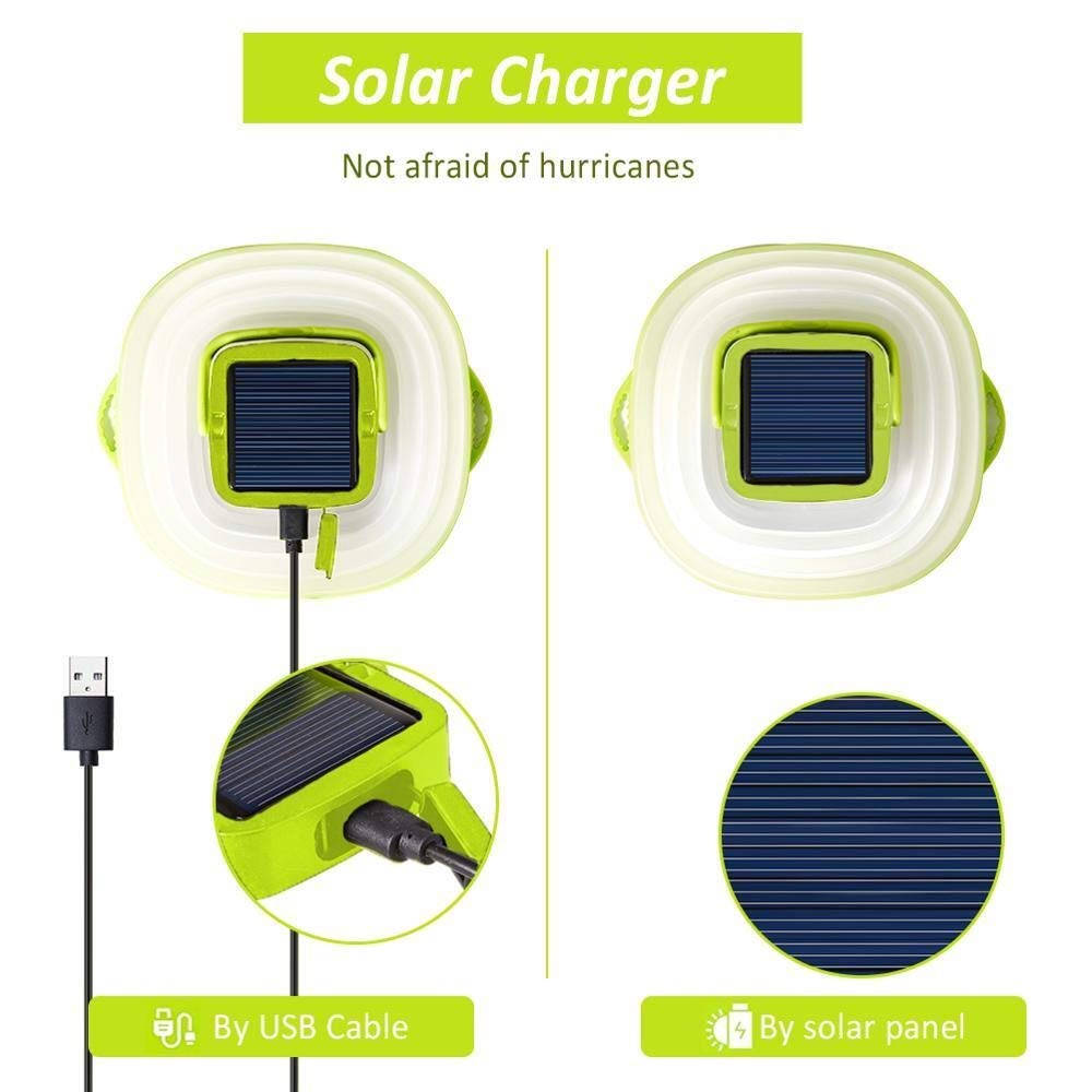Solar Powered LED Camping Lantern - Portable Waterproof Hanging Light for Outdoor, Tent, Emergency & Street Use with USB/Solar Charging, Collapsible Design (1-Pack)