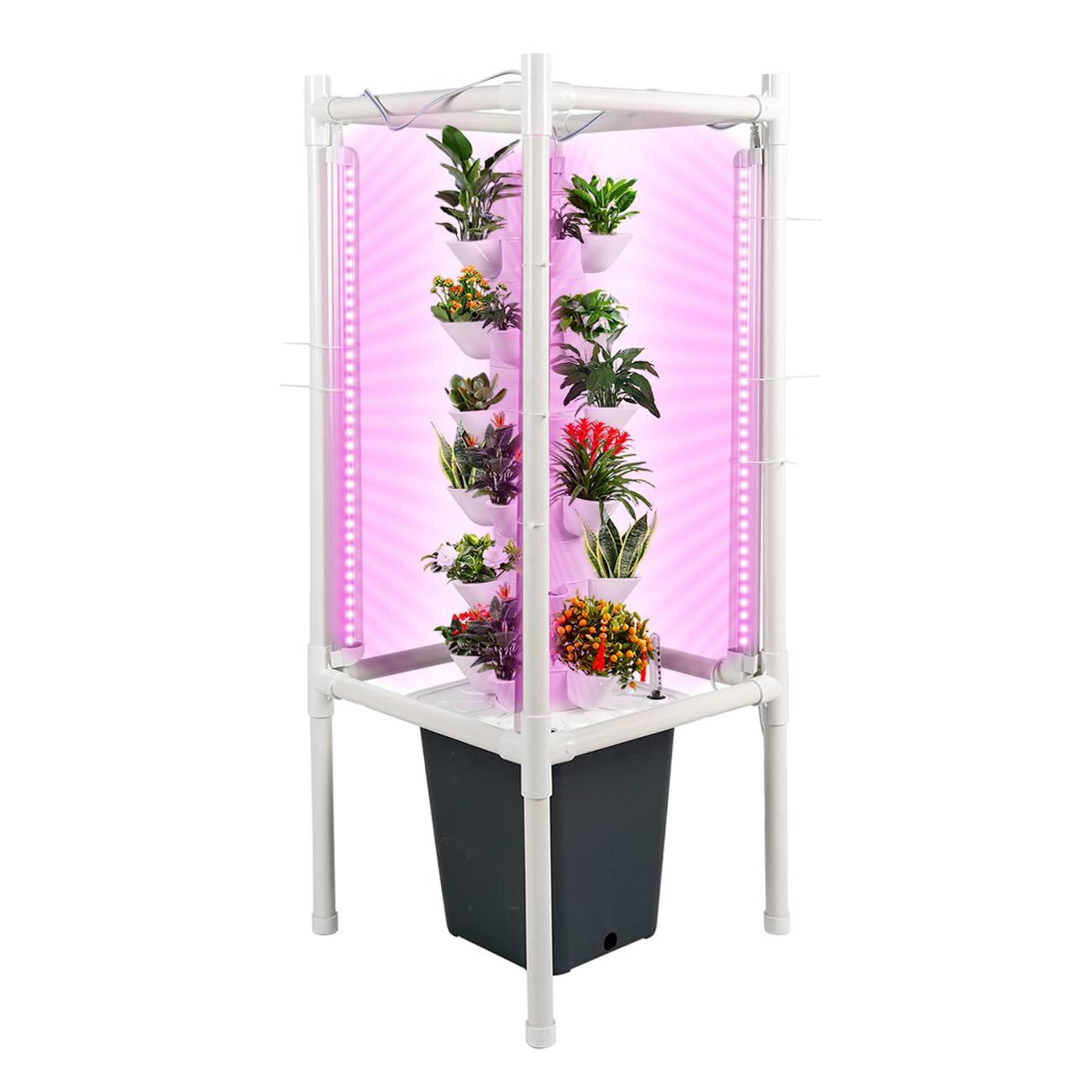 Biosp Hydroponics Tower Garden Vertical Growing System Kit - 30 Pods Indoor Gardening with LED Grow Light, Water Pump & Smart Plug for Herbs, Fruits, Vegetables | Perfect for Home, Apartment, Urban Farming & Nursery Germination (Seedlings Not Included)