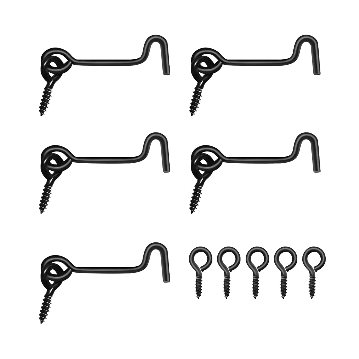 JUGREAT 2 Inch Swivel Hook Eye Latch - 5PCS Heavy Duty Door & Window Gate Lock with Mounting Screws - Secure Cabinets, Sheds, Gates & Pet Areas - Rust-Resistant Hardware for Indoor & Outdoor Use