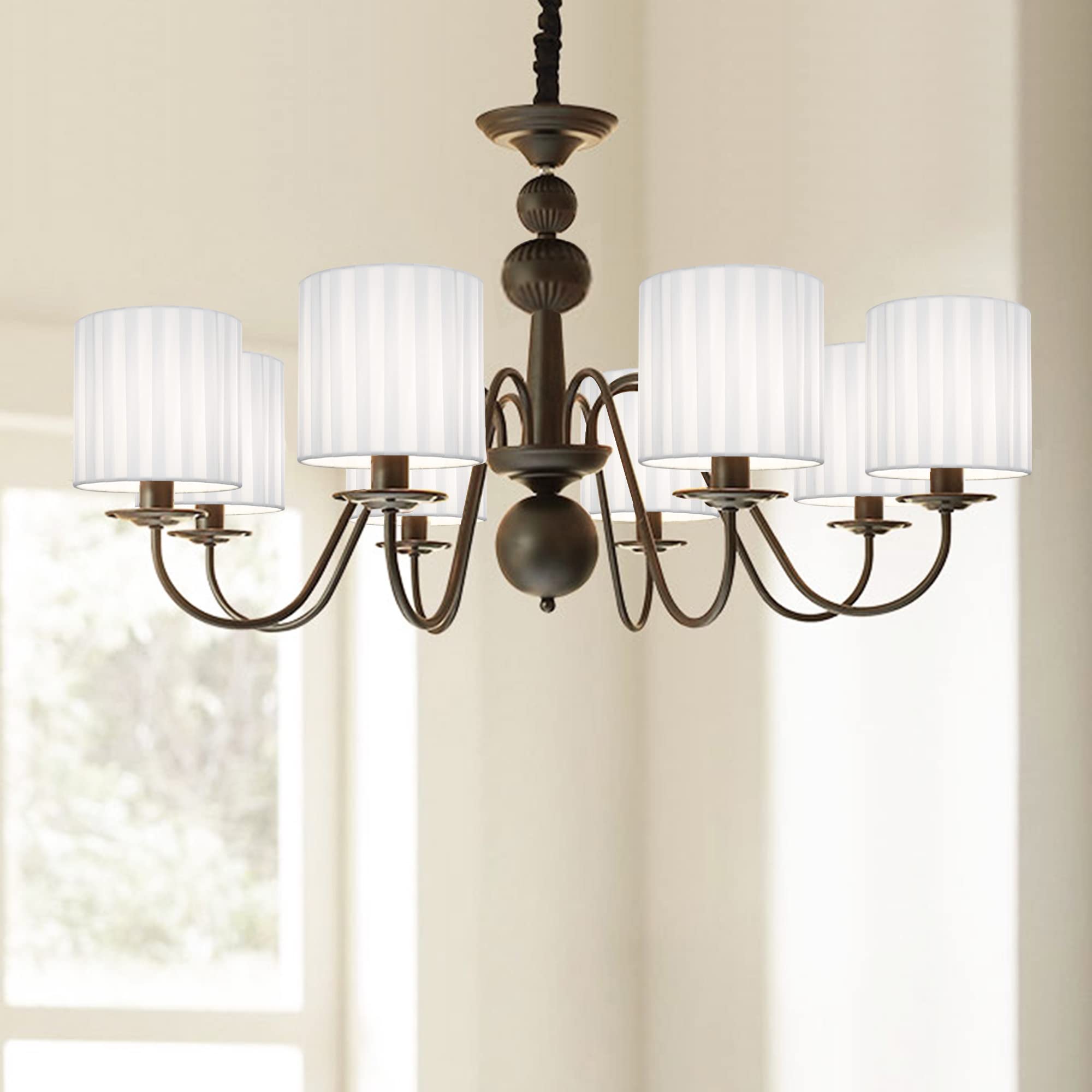 LAMPWELL LUCIE Clip-On Chandelier Lamp Shades - Set of 6 Small Drum Shade (5.2