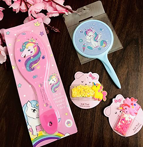 **Le Delite Unicorn Hairbrush for Kids - Detangling Brush with Mirror & Hair Clip - Cute Birthday Gift for Girls - Perfect for Home, Travel & School Grooming**