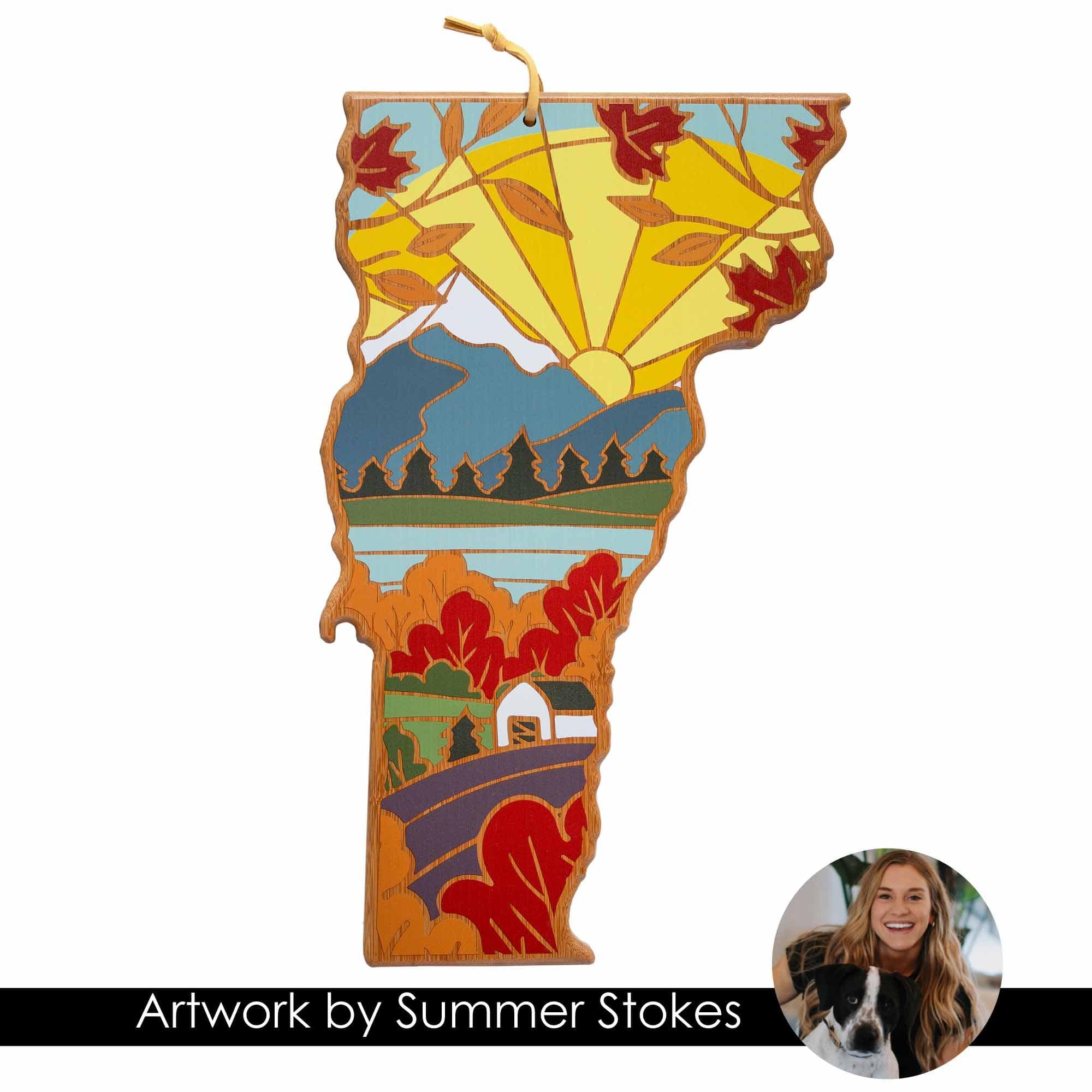 Handcrafted Vermont Wood Cutting Board with Summer Stokes Artwork - Durable Kitchen Essential for Chopping, Serving & Decor