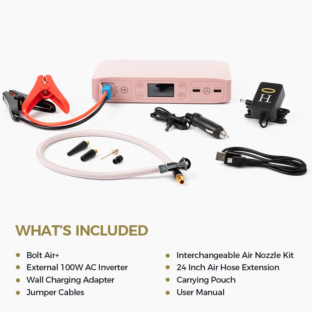 HALO Bolt Air+ Portable Car Jump Starter with Built-in Air Compressor | Digital Display Power Bank for Charging Phones, Tablets & More | Emergency Vehicle Battery Booster for Roadside Assistance & Outdoor Adventures
