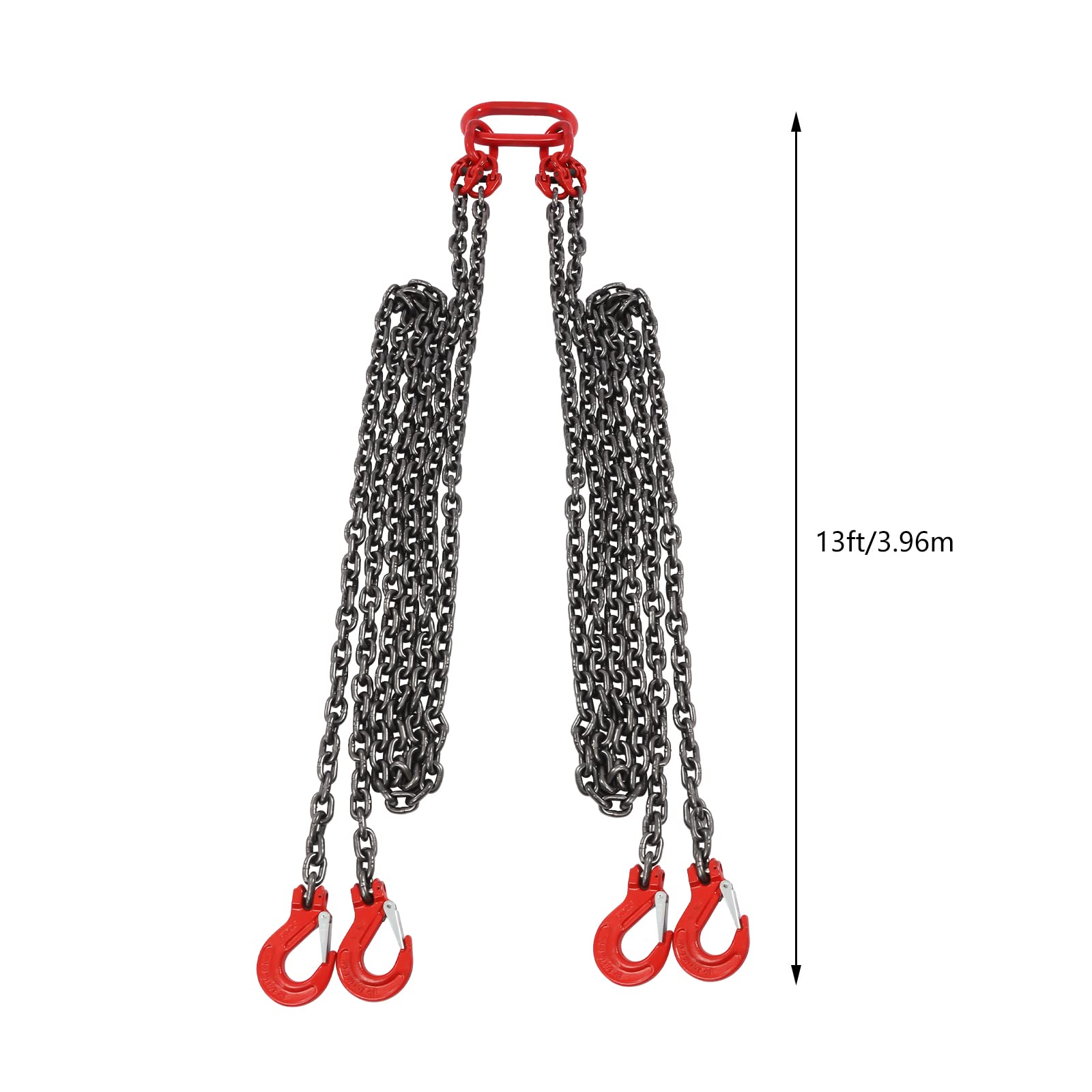 5/16 Inch x 13 FT G80 Lifting Chain Sling with 4 Leg Grab Hooks - 11,000LBS/5T Capacity for Engine Hoist, Industrial Machinery, Construction & Automotive Repair - Heavy Duty Load Bearing Equipment for Workshop, Garage & Job Site