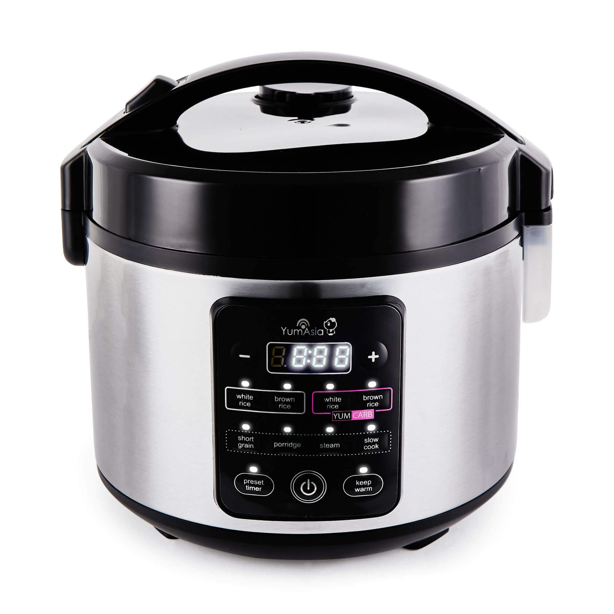 Yum Asia Kumo YumCarb Rice Cooker with Ceramic Bowl - 5.5 Cup (1L) Fuzzy Logic Rice Cooker with 5 Cooking Modes & 3 Multicooker Functions - Perfect for Home, Dorm, Office & Small Kitchens (220-240V UK/EU, Light Stainless Steel)
