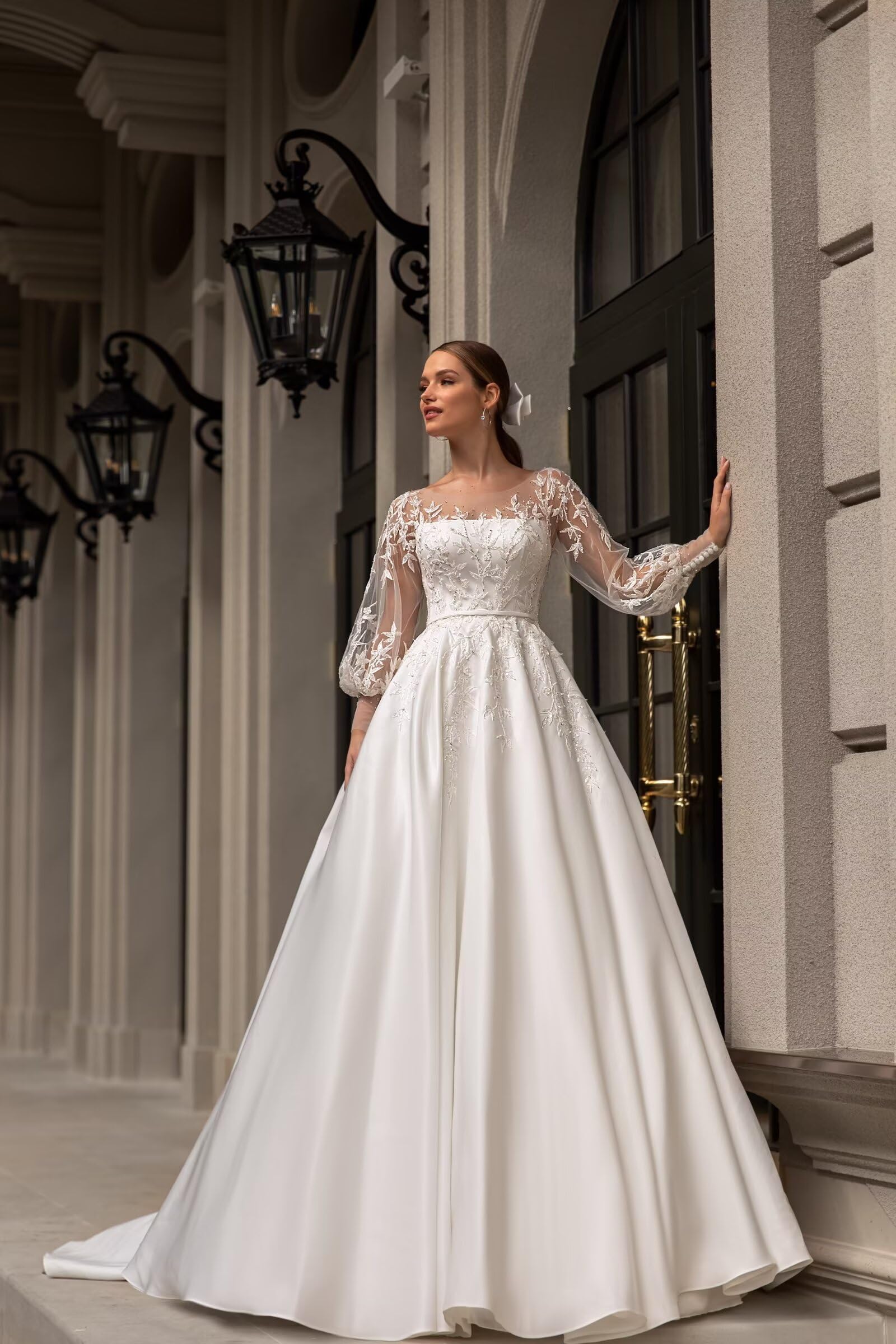 2025 Elegant Long Sleeve Lace Wedding Dresses for Bride - Romantic Applique Bridal Gowns for Women | Perfect for Church Ceremony, Beach Wedding & Formal Reception